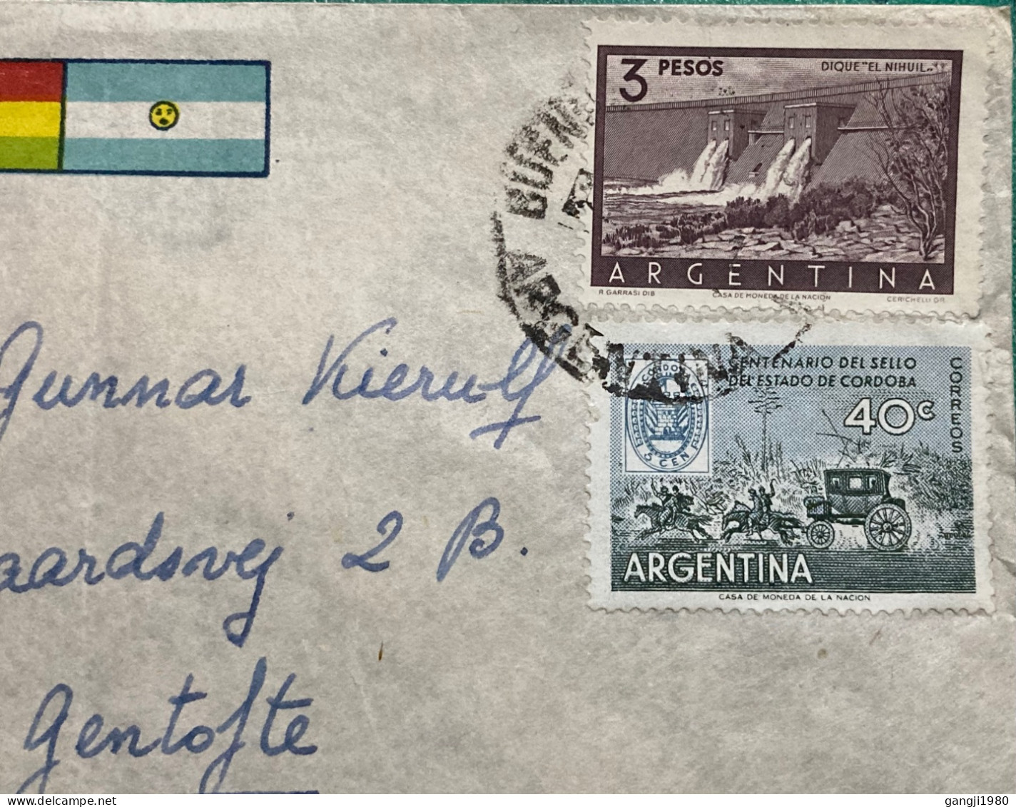 ARGENTINA 1960, ILLUSTRATE, DECORATED, DIFFERENT COUNTRY FLAG, COVER USED TO DENMARK, DAM & HORSE CART 2 STAMP, BUENOS A - Briefe U. Dokumente