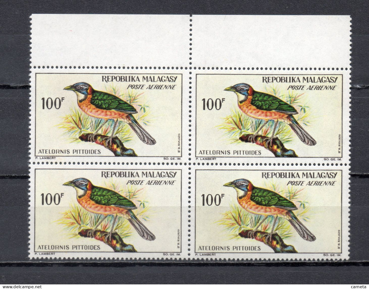 MADAGASCAR  PA  N° 90  BLOC DE QUATRE TIMBRES NEUF SANS CHARNIERE  COTE 20.00€    OISEAUX ANIMAUX - Madagascar (1960-...)