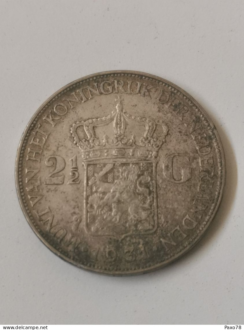 Pays-Bas, 2.5 Gulden 1931 . Argent - 2 1/2 Gulden