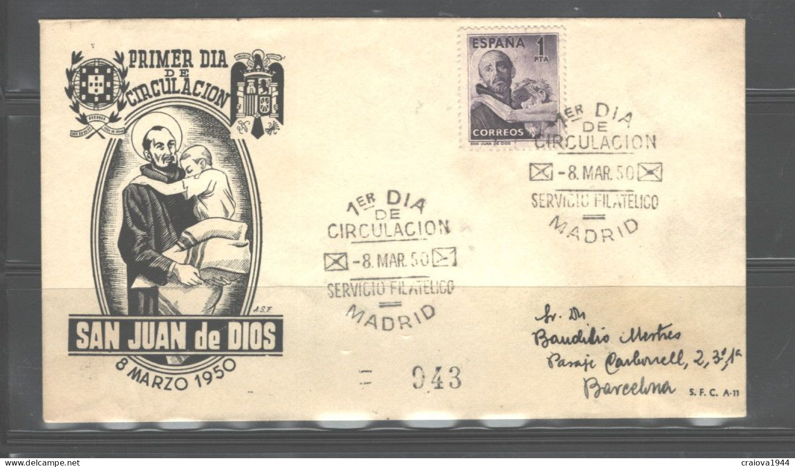 SPAIN  1950  SAN JUAN De DIOS  #771  FDC - FDC