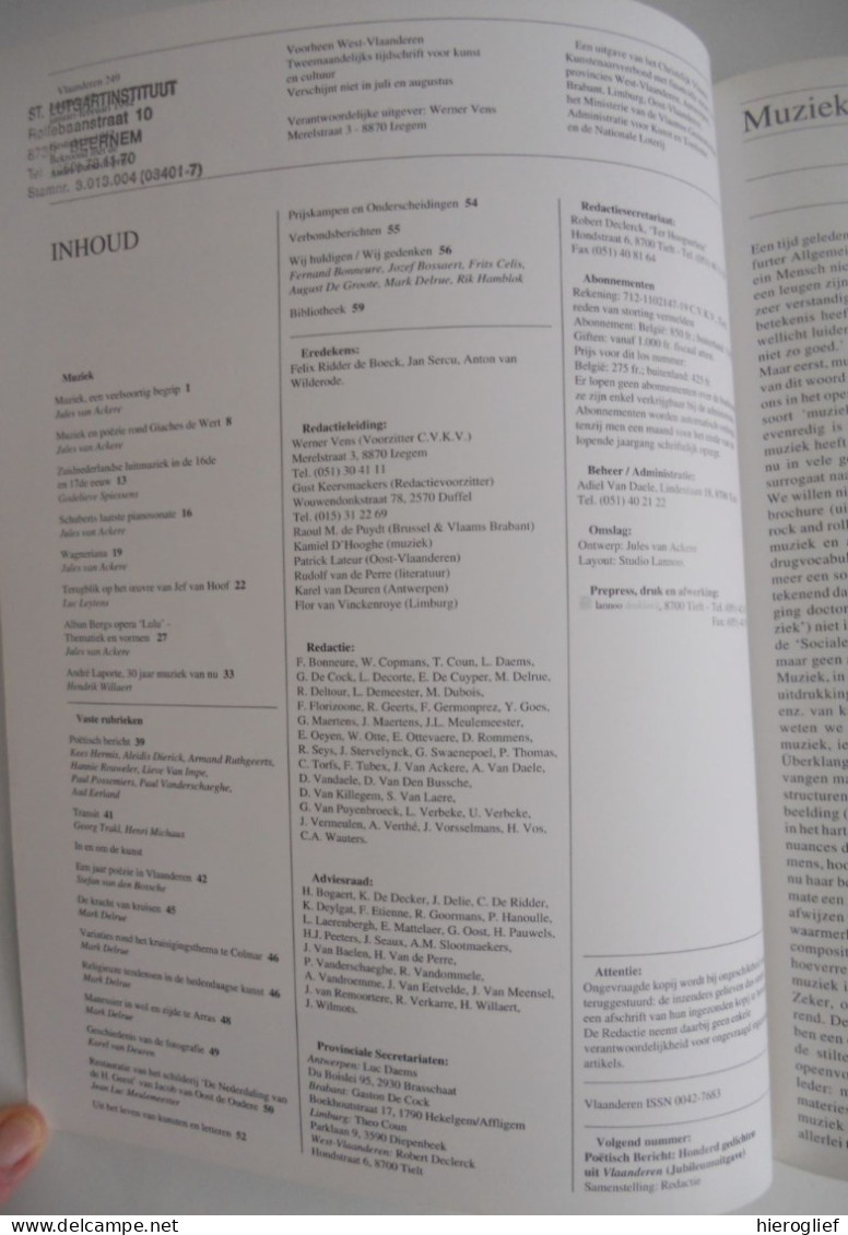 MUZIEK - Themanummer 249 Tijdschrift VLAANDEREN 1994 Luitmuziek Schubert Pianosonate Wagner Bergs Van Hoof Laporte - Literatuur