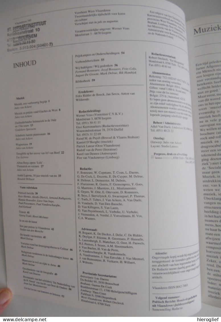 MUZIEK - Themanummer 249 Tijdschrift VLAANDEREN 1994 Luitmuziek Schubert Pianosonate Wagner Bergs Van Hoof Laporte - Literature