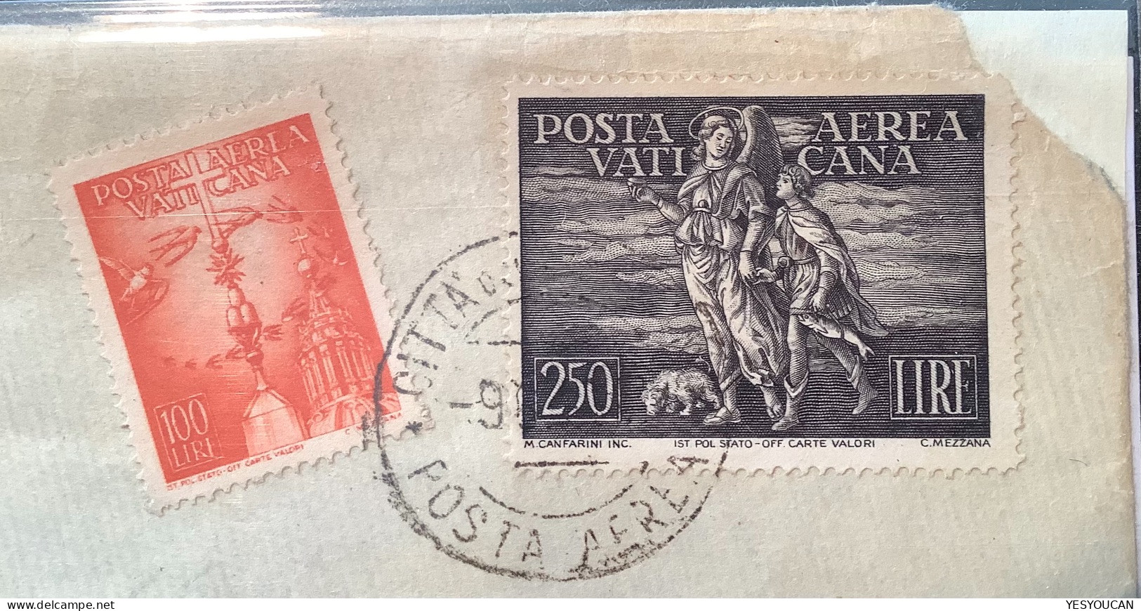 POSTA AEREA Sa.15-16 1947-1948 100L, 250L Lettera 1949>Dorchester USA (Boston Parcel Post Vatican Cover Vaticano Art - Brieven En Documenten