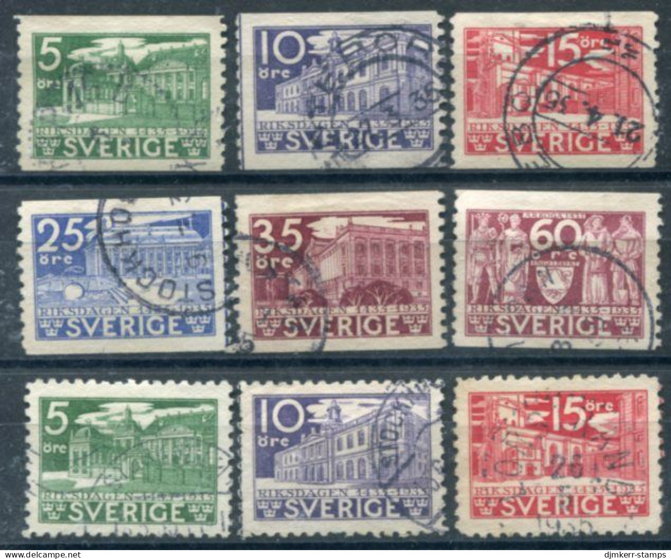 SWEDEN 1935 500th Anniversary Of Parliament Set Of 9  Used.  Michel 221-26 - Usati