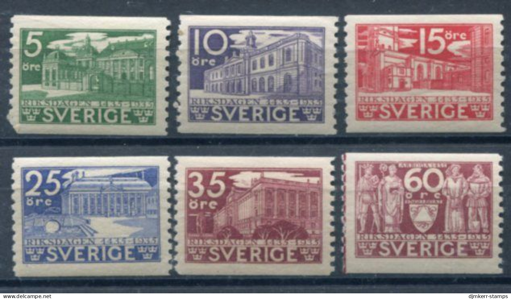 SWEDEN 1935 500th Anniversary Of Parliament Set Of 6 Coil Stamps MNH / **.  Michel 221A-26A - Neufs