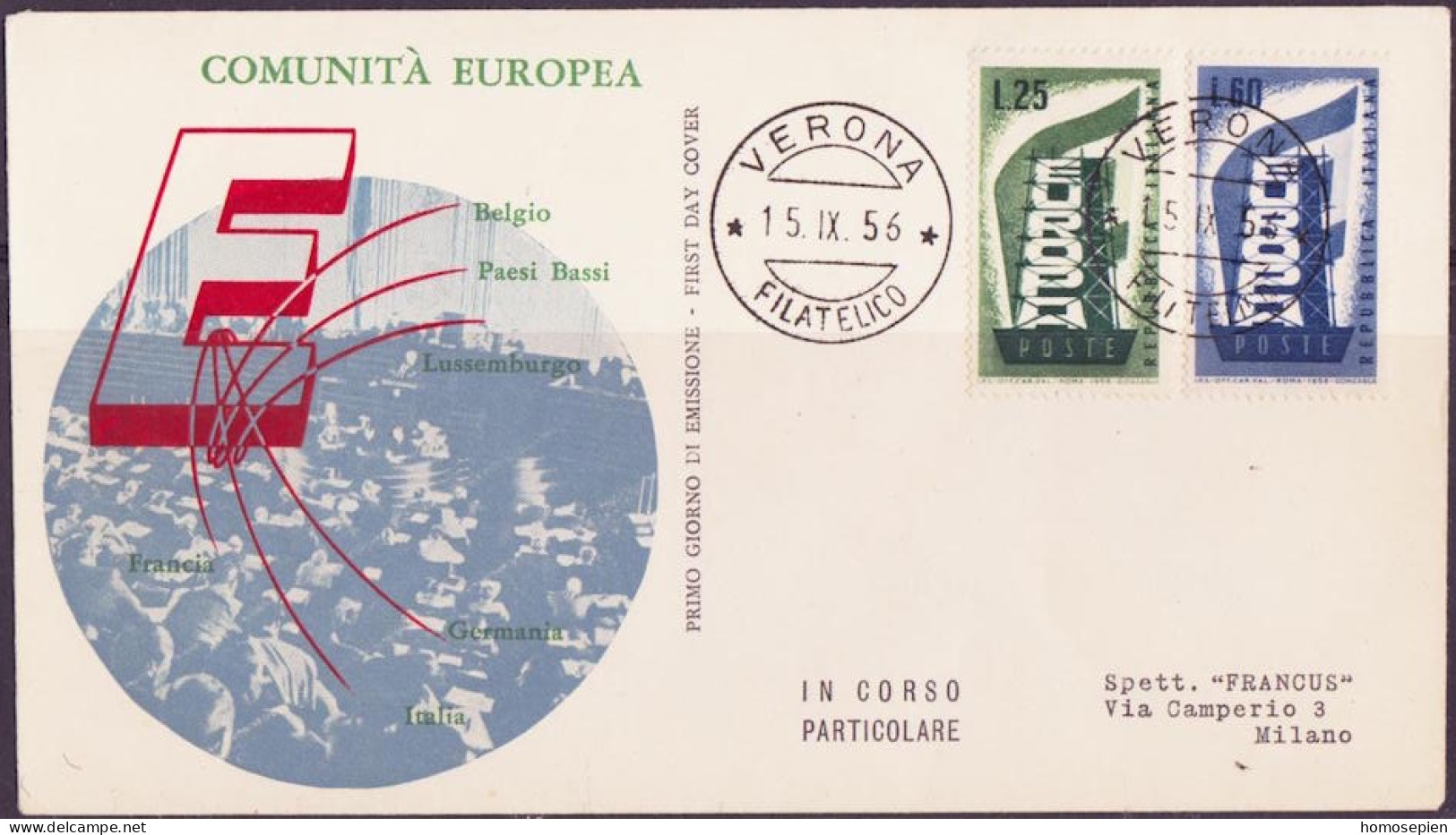 Europa CEPT 1956 Italie - Italy - Italien FDC3 Y&T N°731 à 732 - Michel N°973 à 974 - 1956