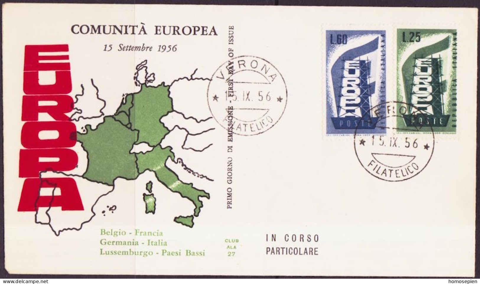 Europa CEPT 1956 Italie - Italy - Italien FDC4 Y&T N°731 à 732 - Michel N°973 à 974 - 1956