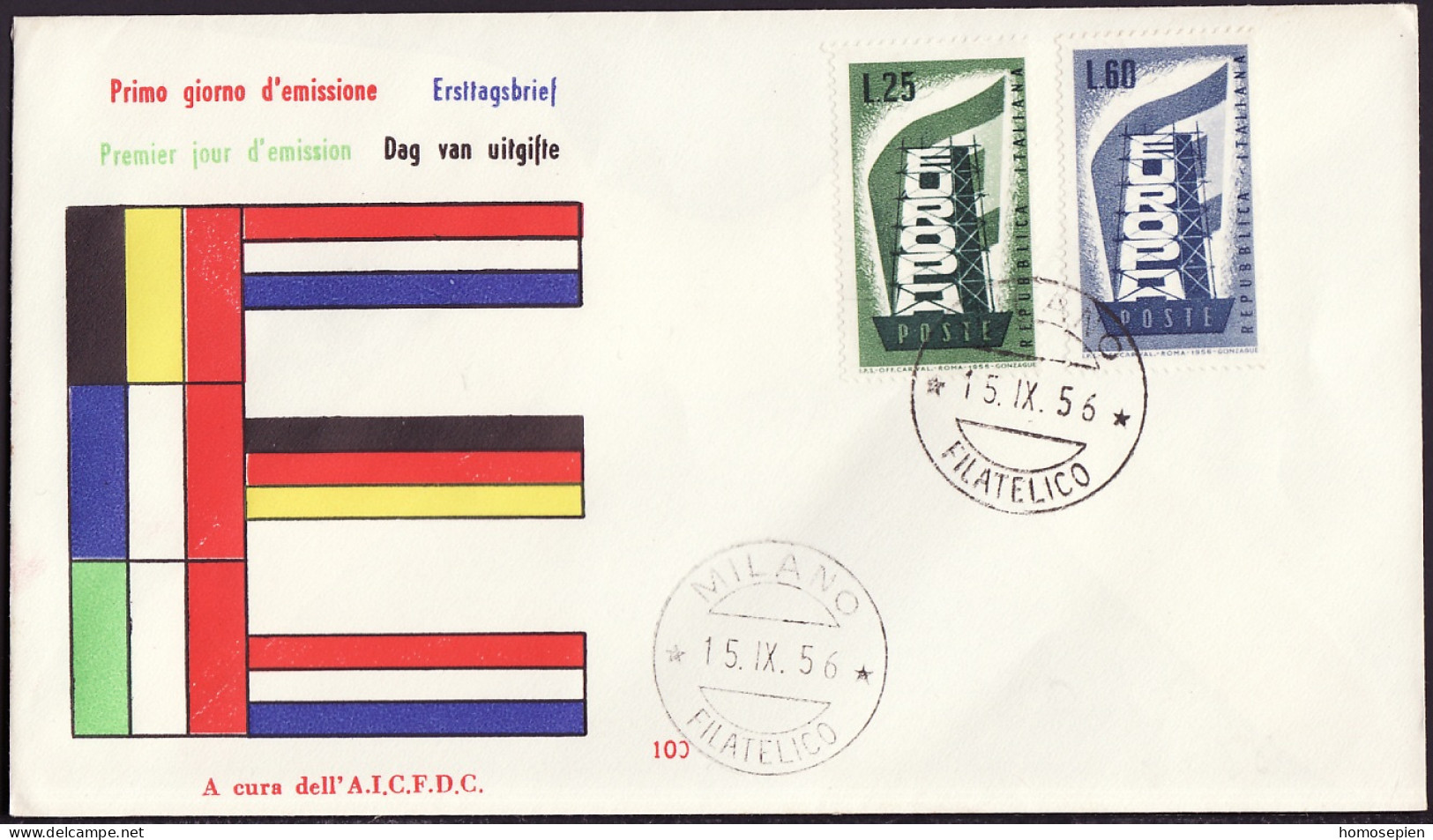 Europa CEPT 1956 Italie - Italy - Italien FDC7 Y&T N°731 à 732 - Michel N°973 à 974 - 1956