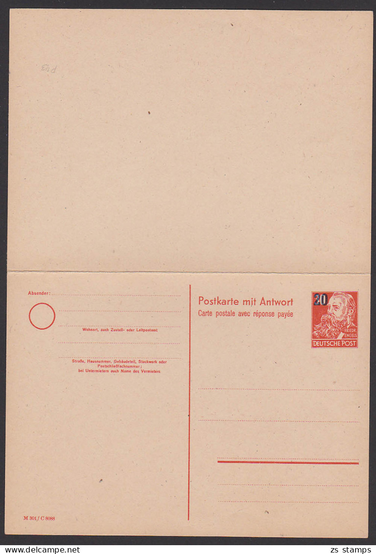 DDR 20 Auf 30 Pf. Doppel-GA  (Mi.Nr. P43) Ungebraucht Friedrich Engels - Postcards - Used
