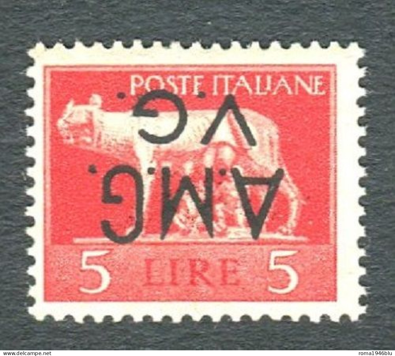 TRIESTE 1945/47 AMG-VG DEMOCRATICA 5 L.SOPRASTAMPA CAPOVOLTA N. 10d PROVENIENTE DA CERT. DIENA ** MNH - Nuevos