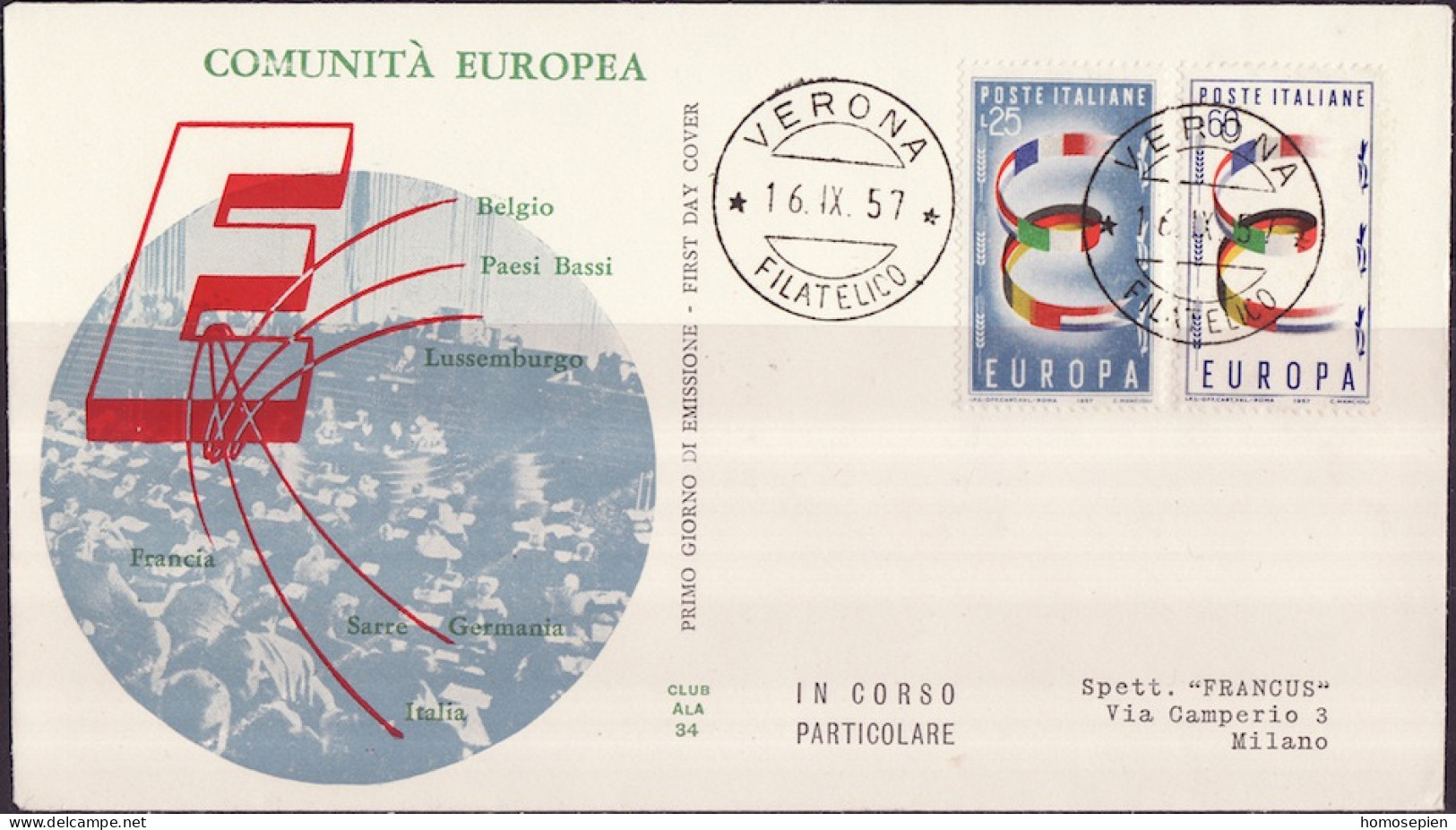 Europa CEPT 1957 Italie - Italy - Italien FDC4 Y&T N°744 à 745 - Michel N°992 à 993 - 1957