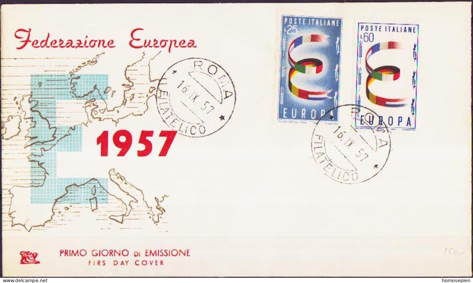 Europa CEPT 1957 Italie - Italy - Italien FDC6 Y&T N°744 à 745 - Michel N°992 à 993 - 1957