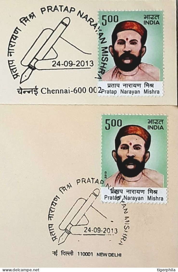 INDIA 2013 Pratap Narayan Mishra FDCs MUMBAI & NEW DELHI CANCELLATION - Briefe U. Dokumente