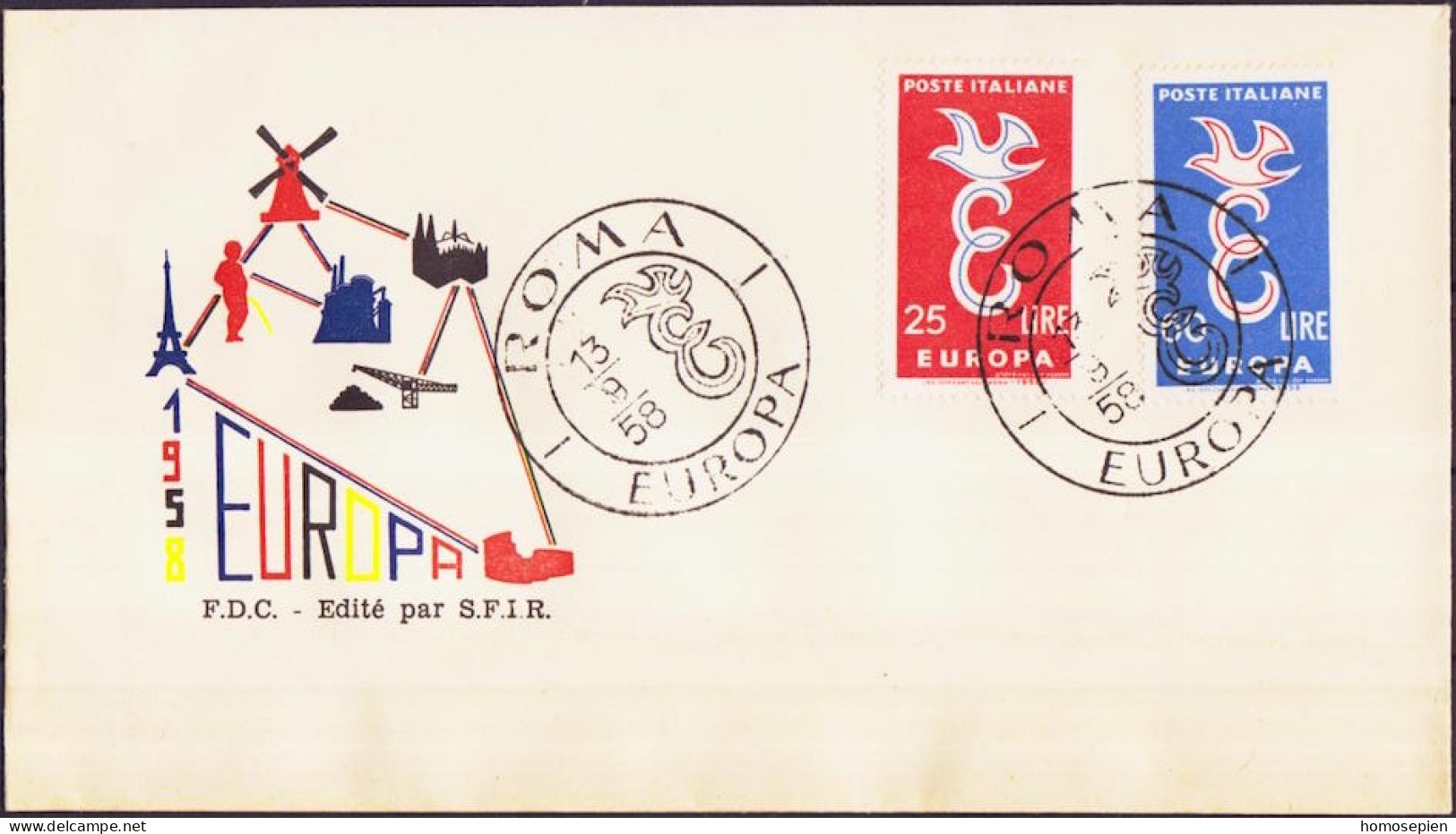 Europa CEPT 1958 Italie - Italy - Italien FDC3 Y&T N°765 à 766 - Michel N°1016 à 1017 - 1958