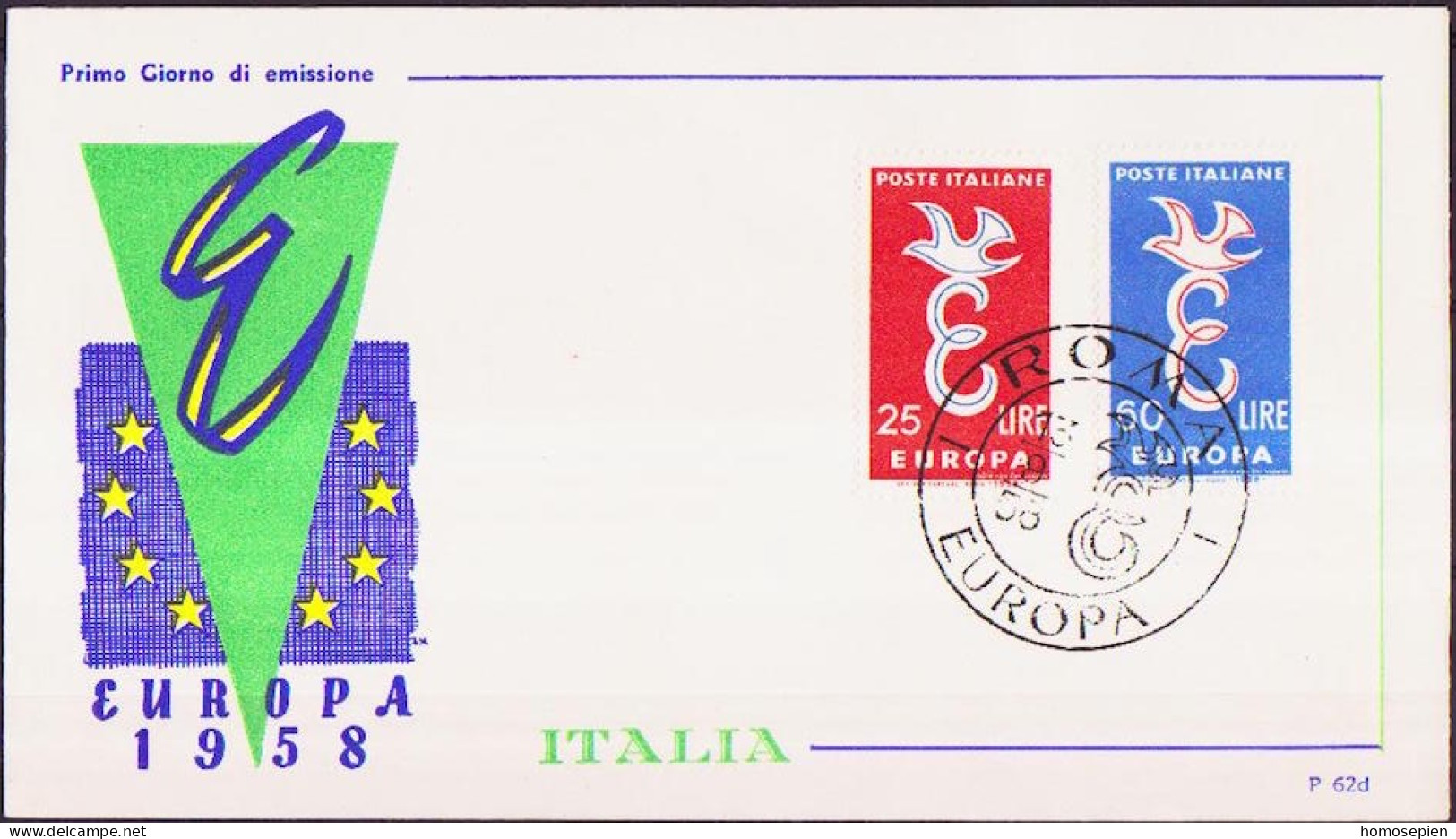 Europa CEPT 1958 Italie - Italy - Italien FDC7 Y&T N°765 à 766 - Michel N°1016 à 1017 - 1958