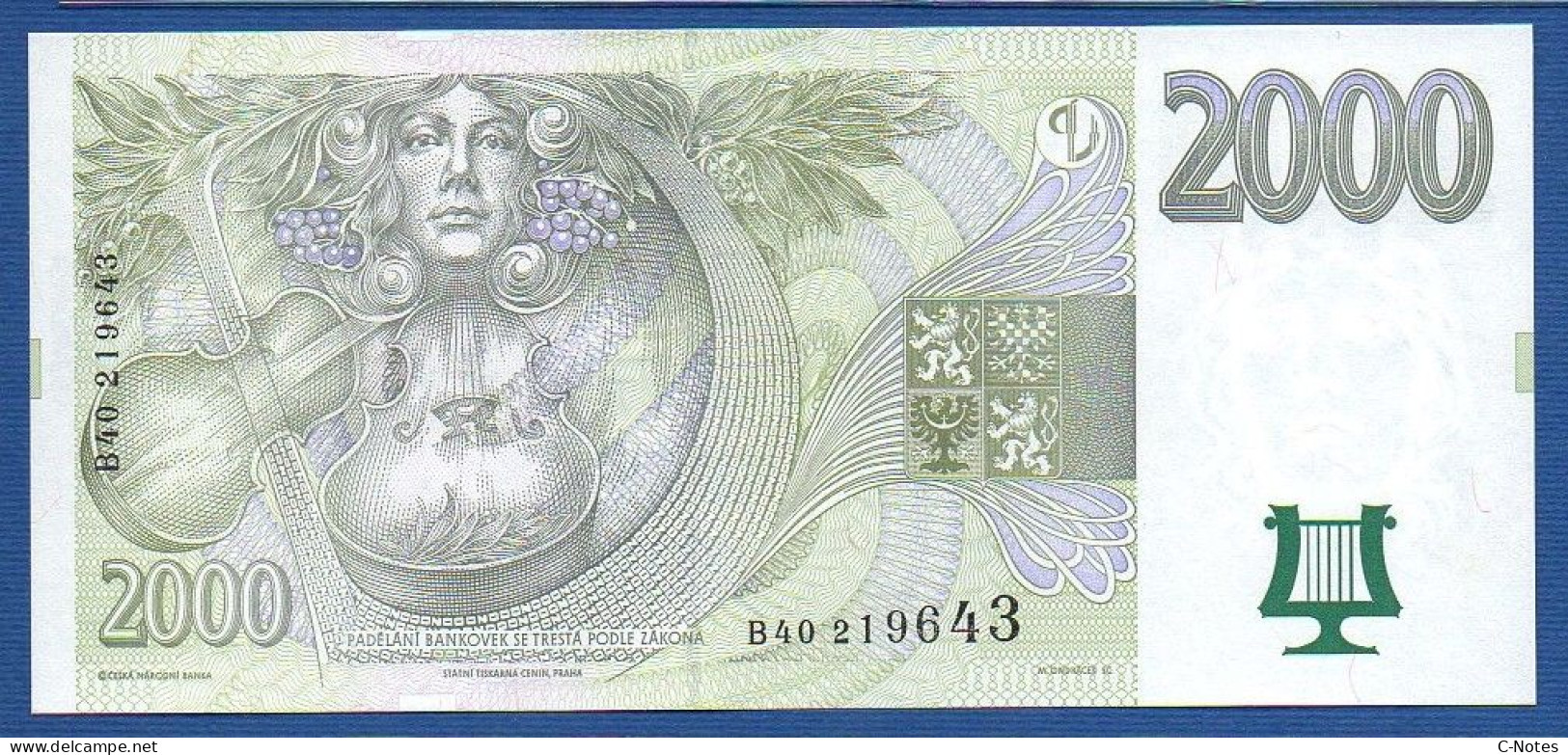 CZECHIA - CZECH Republic - P.22 – 2000 Korun 1999 UNC, S/n B40 219643 - Tschechien