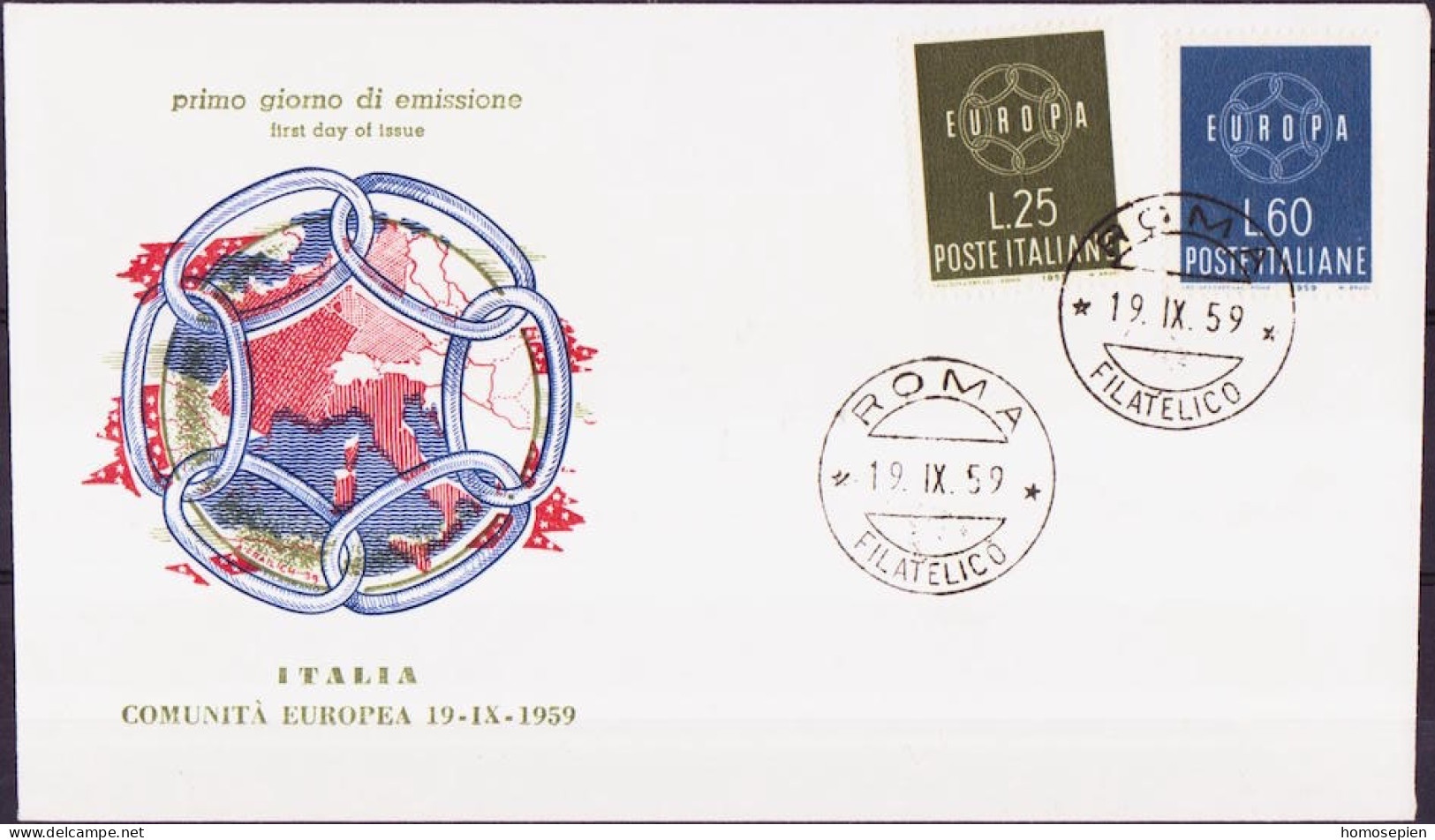 Europa CEPT 1959 Italie - Italy - Italien FDC9 Y&T N°804 à 805 - Michel N°1055 à 1056 - 1959