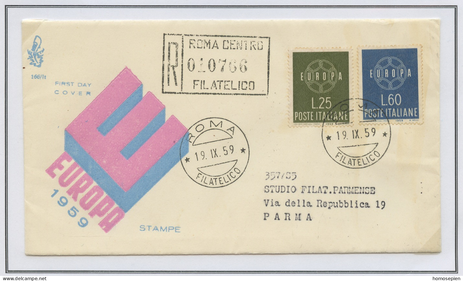 Europa CEPT 1959 Italie - Italy - Italien FDC10 Y&T N°804 à 805 - Michel N°1055 à 1056 - 1959