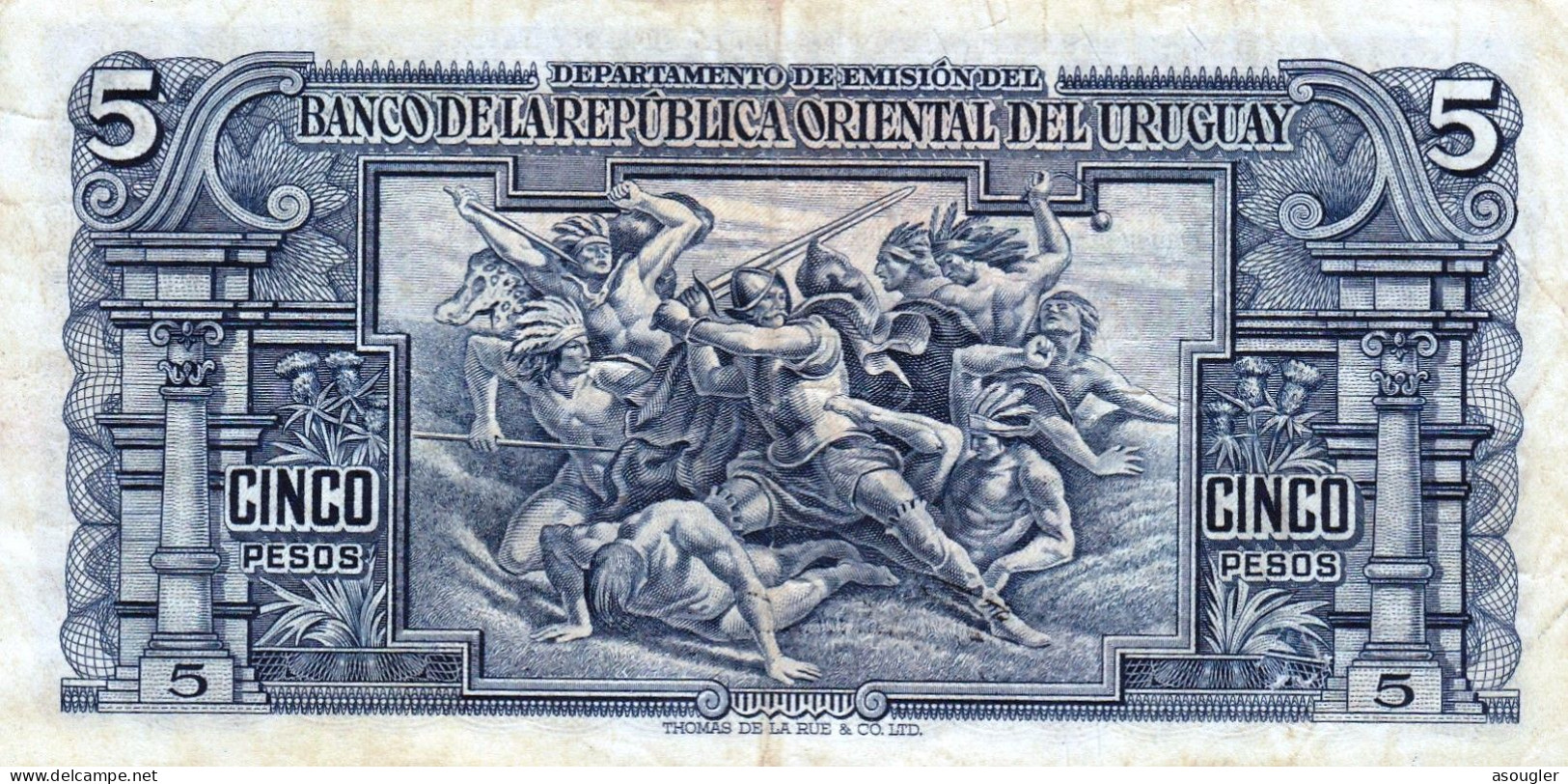 Uruguay 5 Pesos 1939 VF P-36a "free Shipping Via Regular Air Mail (buyer Risk)" - Uruguay