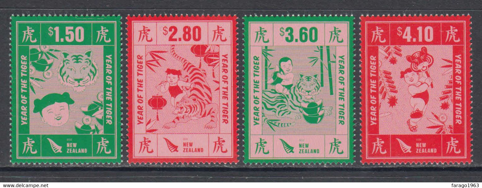 2022 New Zealand Year Of The Tiger   Complete Set Of 4  MNH @ BELOW FACE VALUE - Nuevos