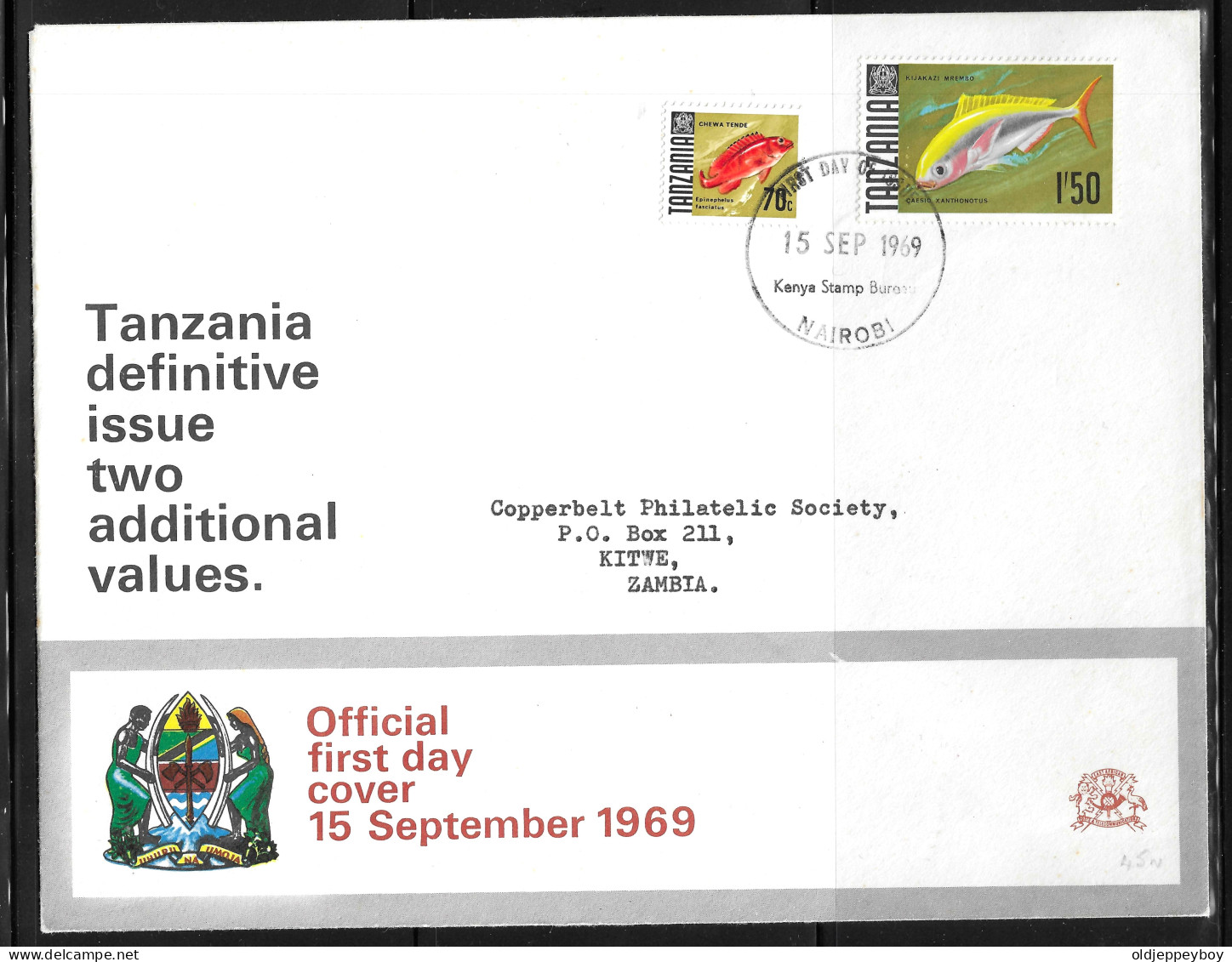 Nairobi COVER  Tanzania TO ZAMBIA FISHES OFFICIAL FDC 1969 - Kenya, Ouganda & Tanzanie