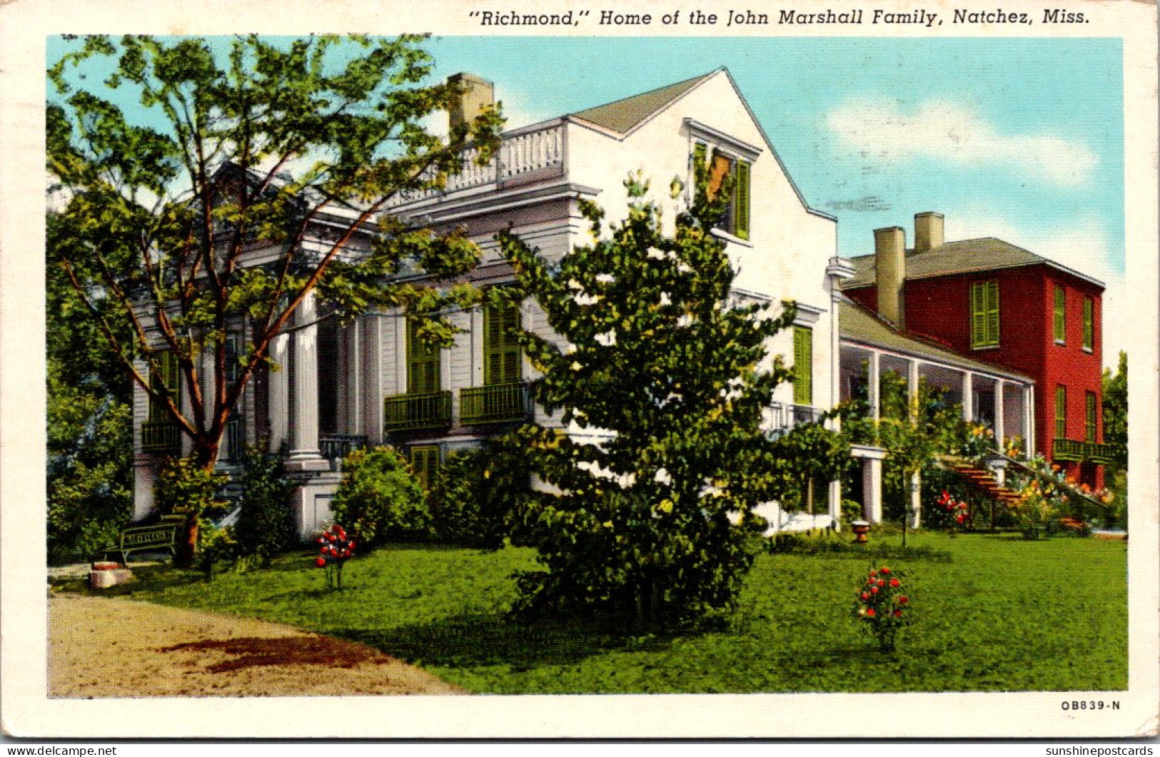 Mississippi Natchez "Richmond" Home Of The John Marshall Family 1946 Curteich - Other & Unclassified