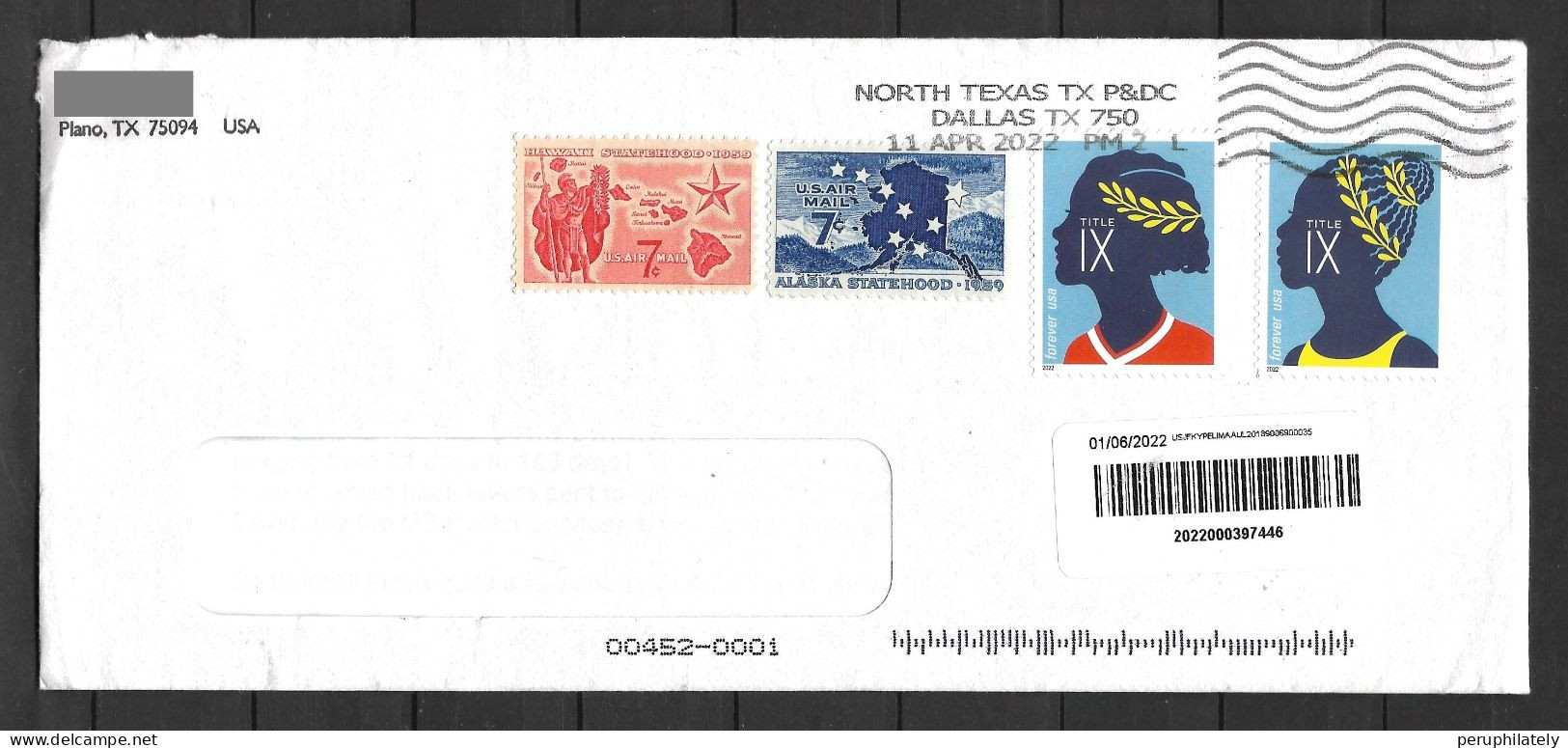 US Cover With 2022 Title IX Stamps Sent To Peru - Briefe U. Dokumente