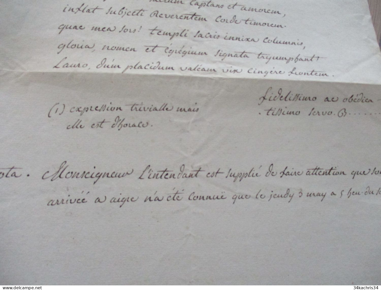 Manuscrit Signé Fin XVIIIème Début XIXème En Latin /français à Déchiffrer Meulan D'Ablois ? Message Codé?? - Manuscripten