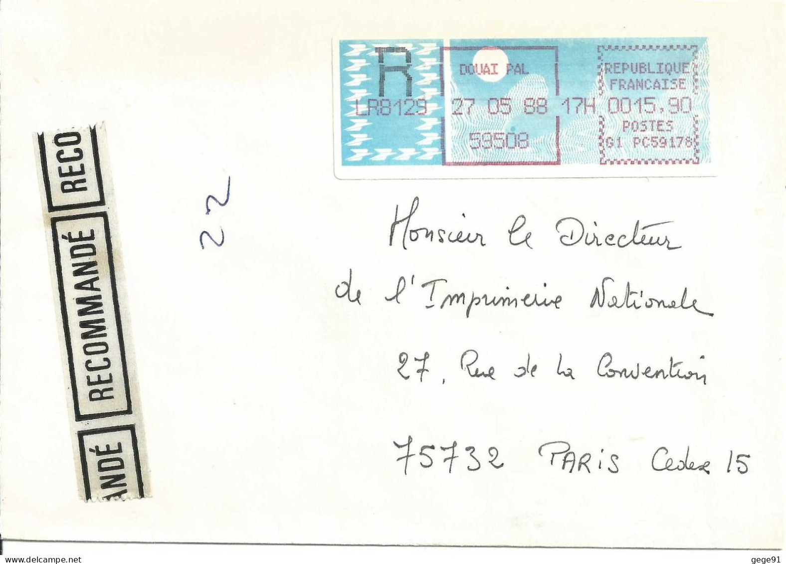 Vignette D'affranchissement - MOG - Douai - Nord - Lettre Recommandée - 1985 « Carrier » Paper