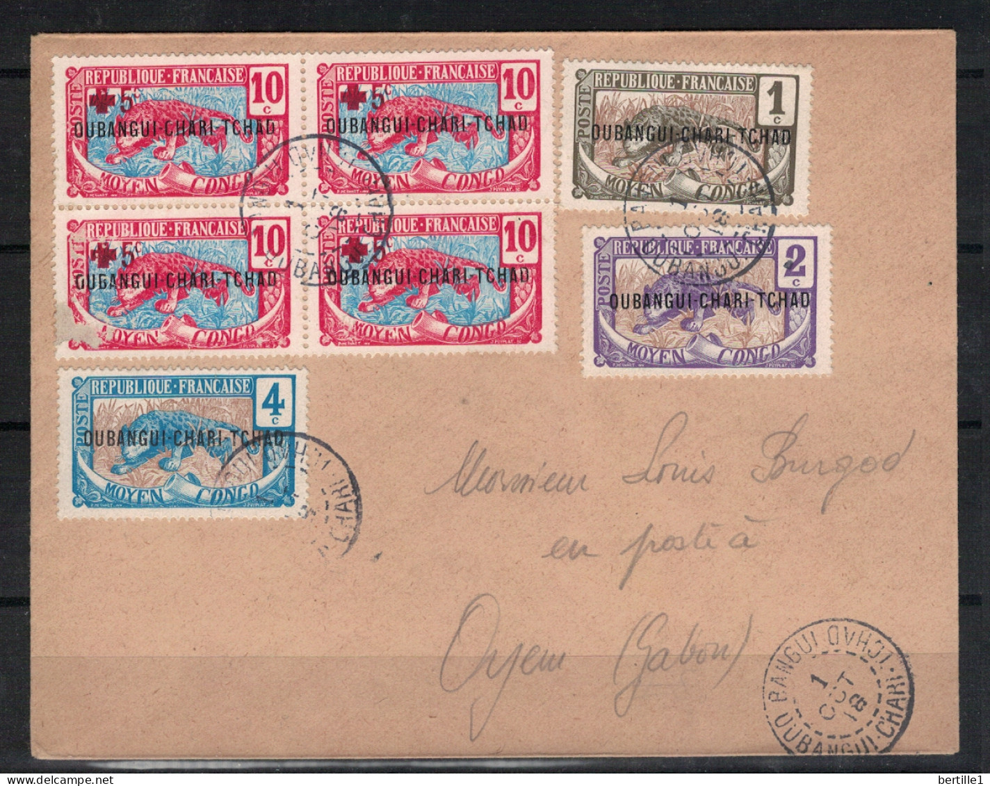 OUBANGUI     N°  YVERT  N° 1-2-4-19x4 Sur Lettre  OBLITERE ( 4 CR OB 1 ) - Used Stamps