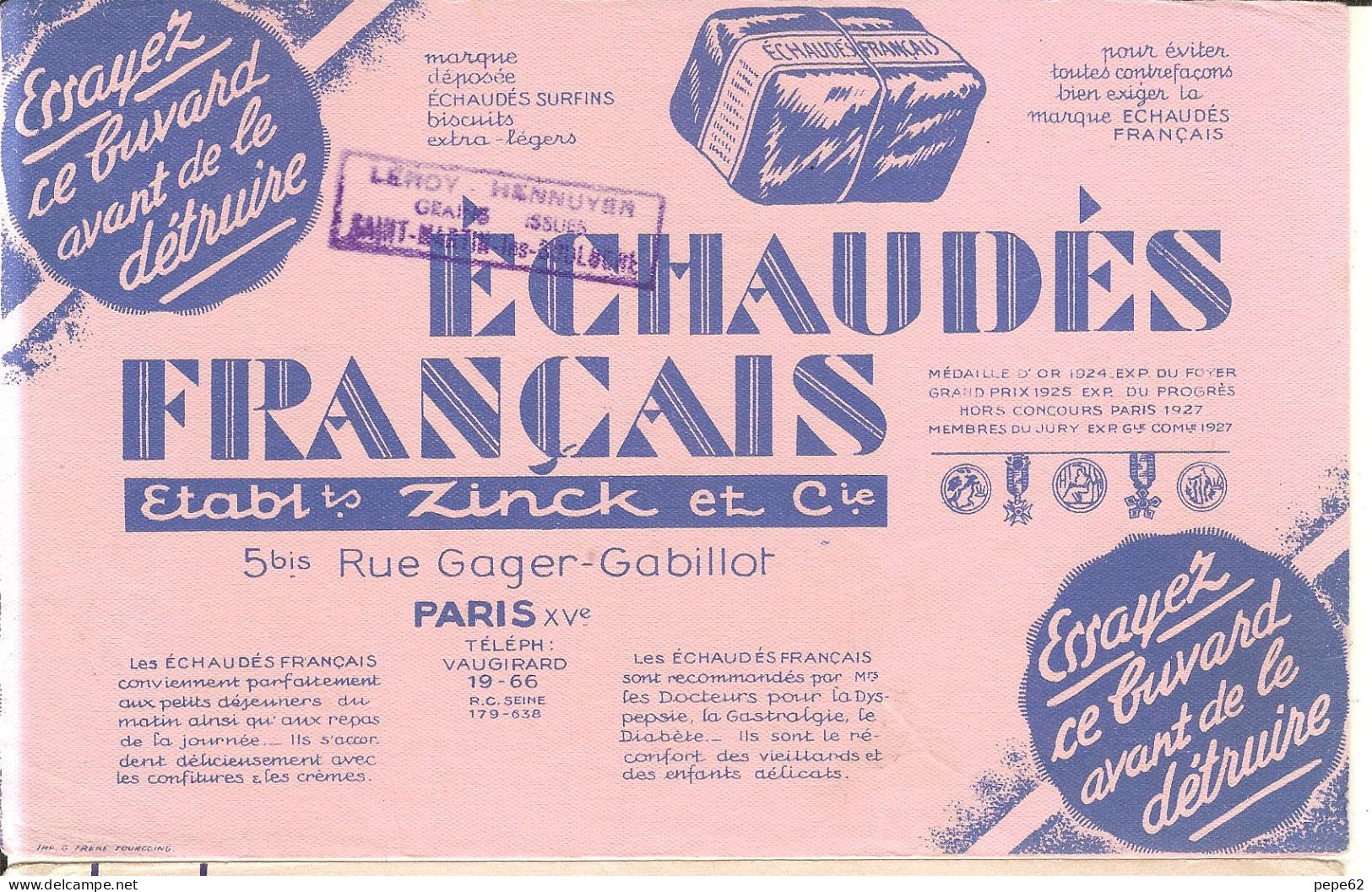 Echaudés Francais-etablissements Zinck Et Cie--buvard Cachet -leroy Hennuyer-st Martin Les  Boulogne - Schuhe