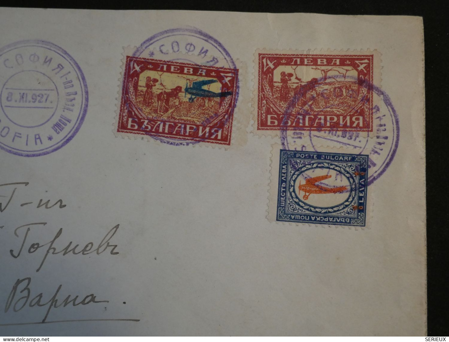 C BULGARIA   BELLE LETTRE RECOM.  RARE 1927  PAR AVION SOFIA  A BAPNA  +SURCHARGE AERIEN+ AFF. INTERESSANT++++ - Airmail