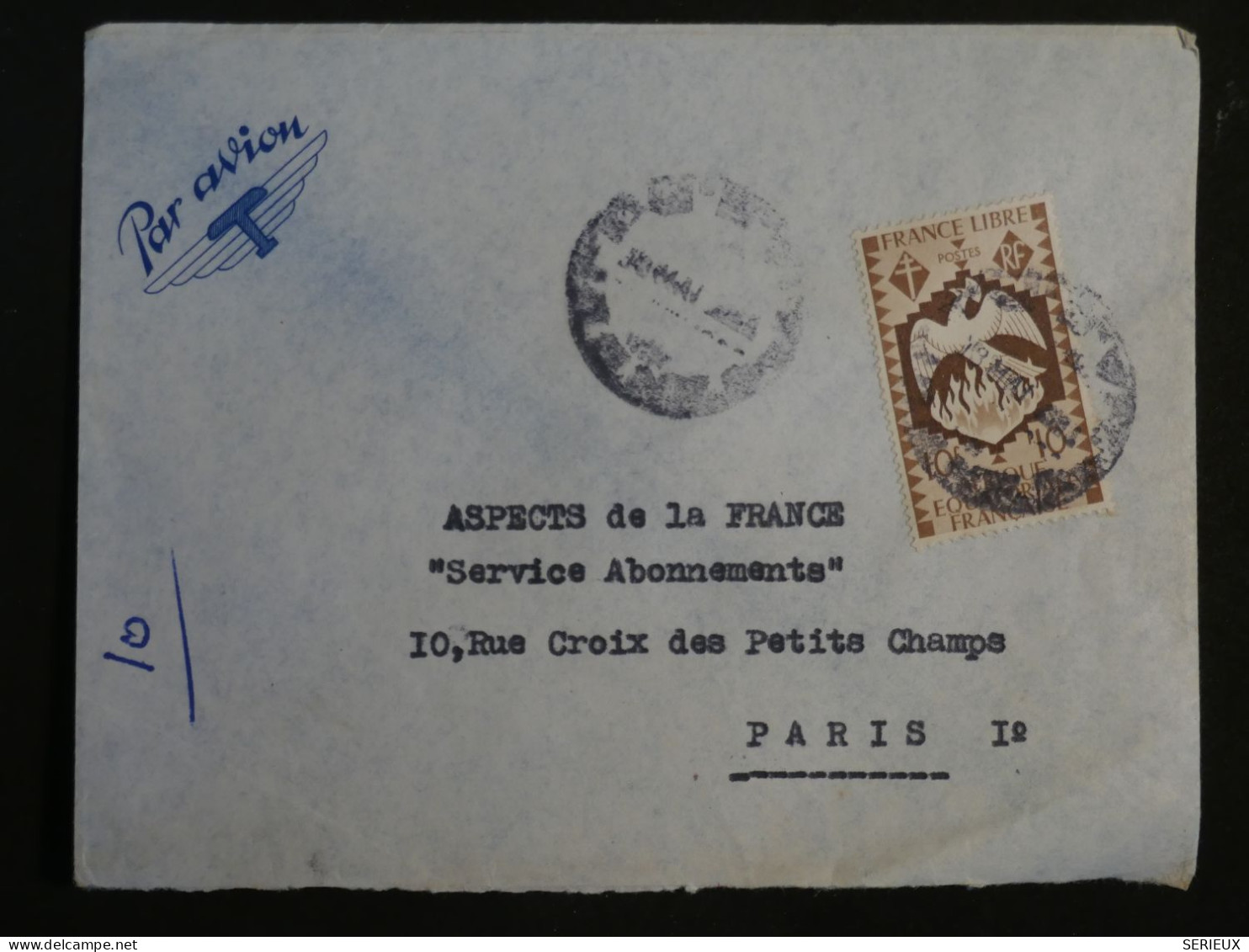 BT5  AEF  BELLE LETTRE  1941  PAR AVION A PARIS FRANCE+ AFF. INTERESSANT++++ - Storia Postale