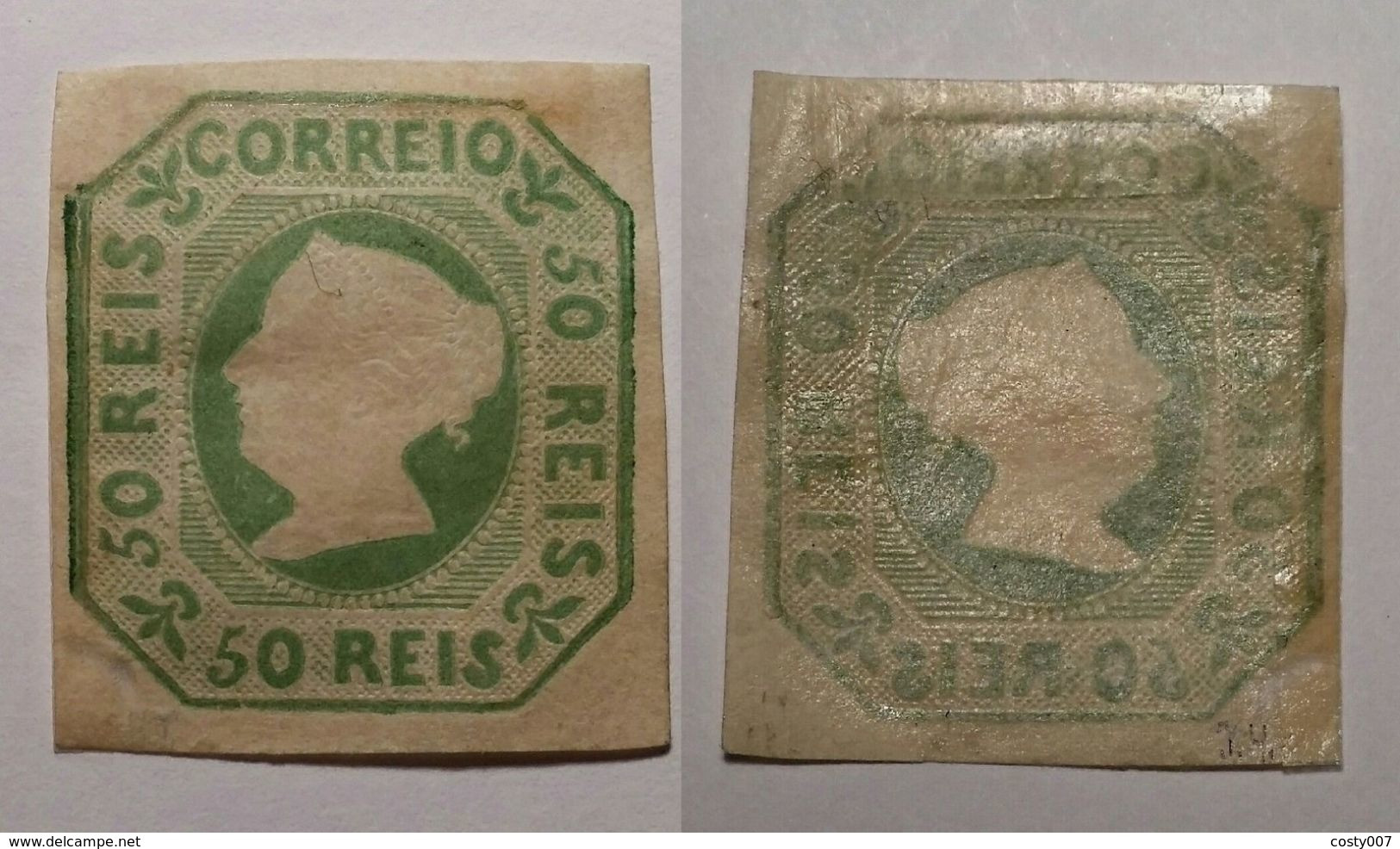 Portugal 1853 Queen Maria II 50R Green Mi.3 Mint+gum Signed Margin Reinforced MH AM.483 - Unused Stamps