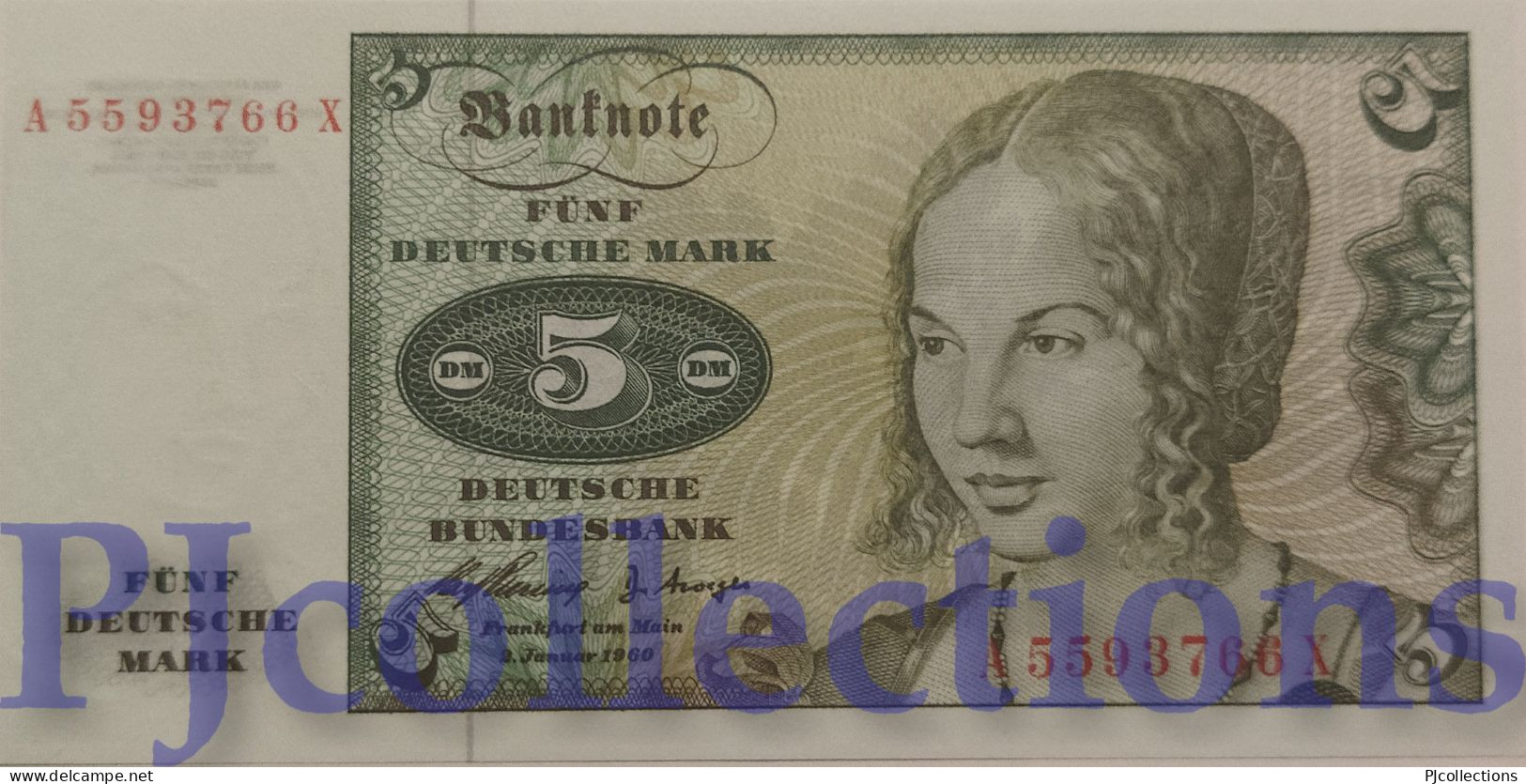 GERMANY FEDERAL REPUBLIC 5 DEUTSCHE MARK 1960 PICK 18a UNC - 5 DM