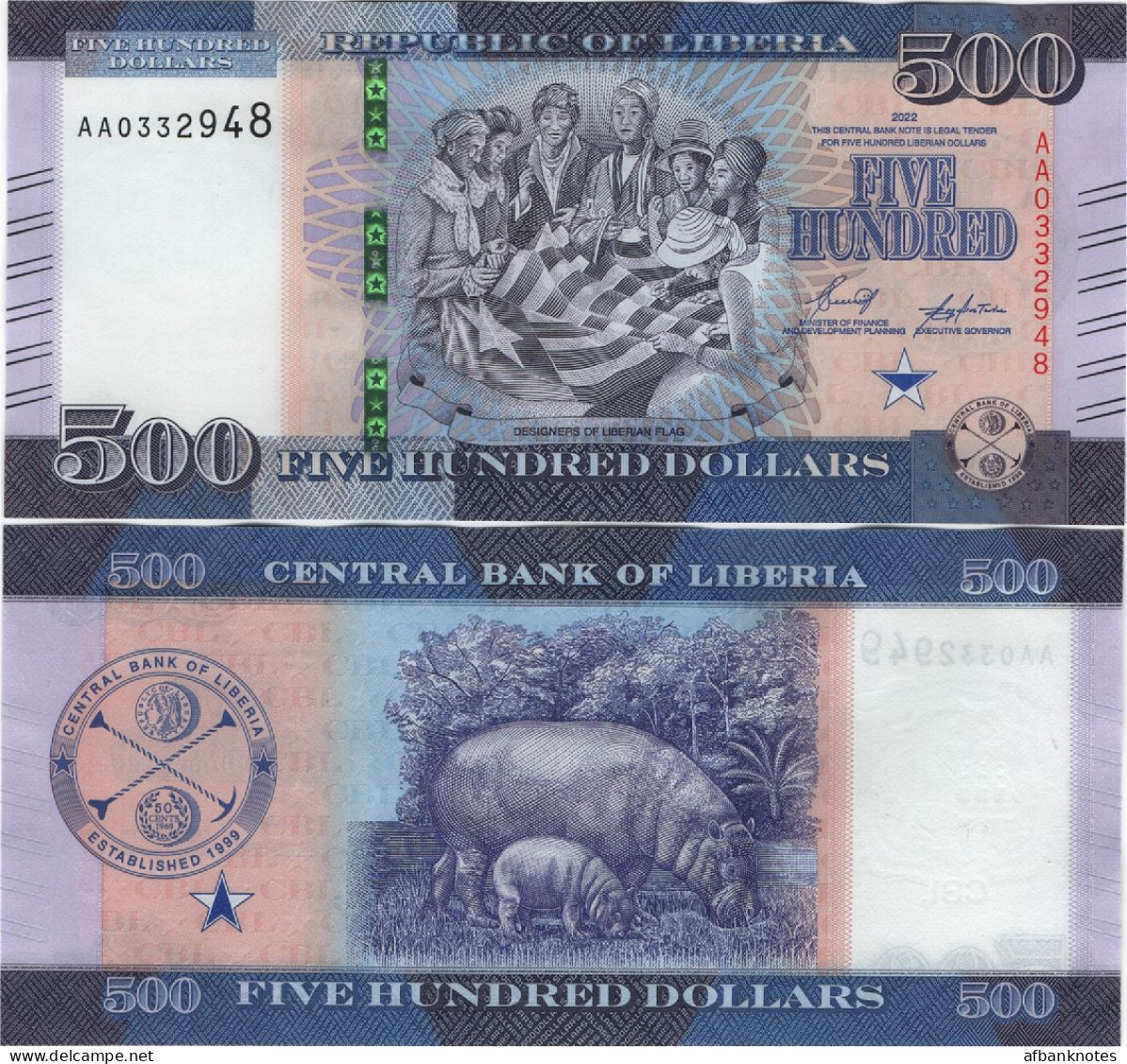 LIBERIA       500 Dollars       P-W42       2022       UNC - Liberia