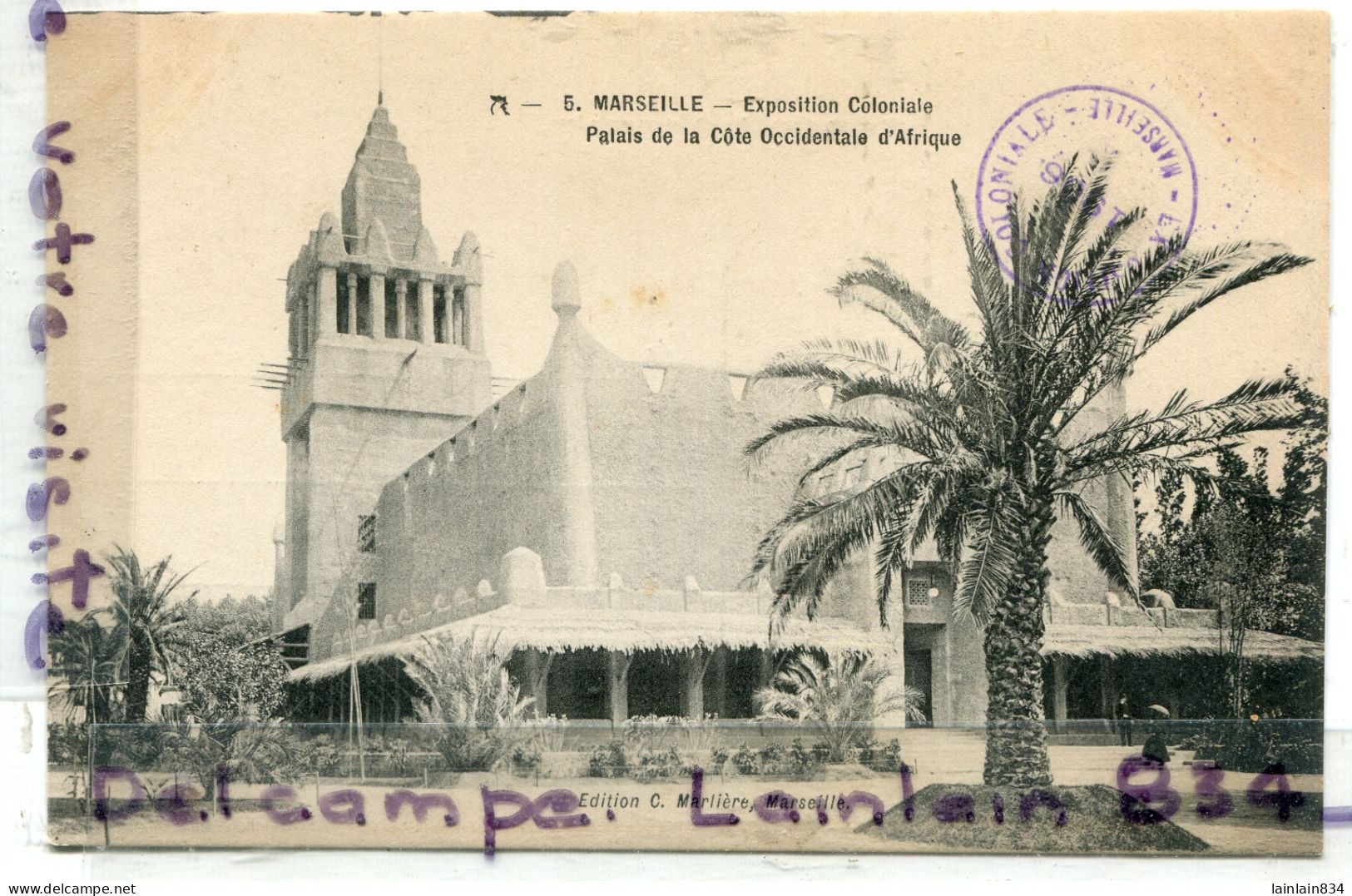 - Exposition Coloniale, MARSEILLE, 1906, Palais De La Côte Occcidentale, Cachet, Non écrite, TTBE, Scans. - Mostre Coloniali 1906 – 1922