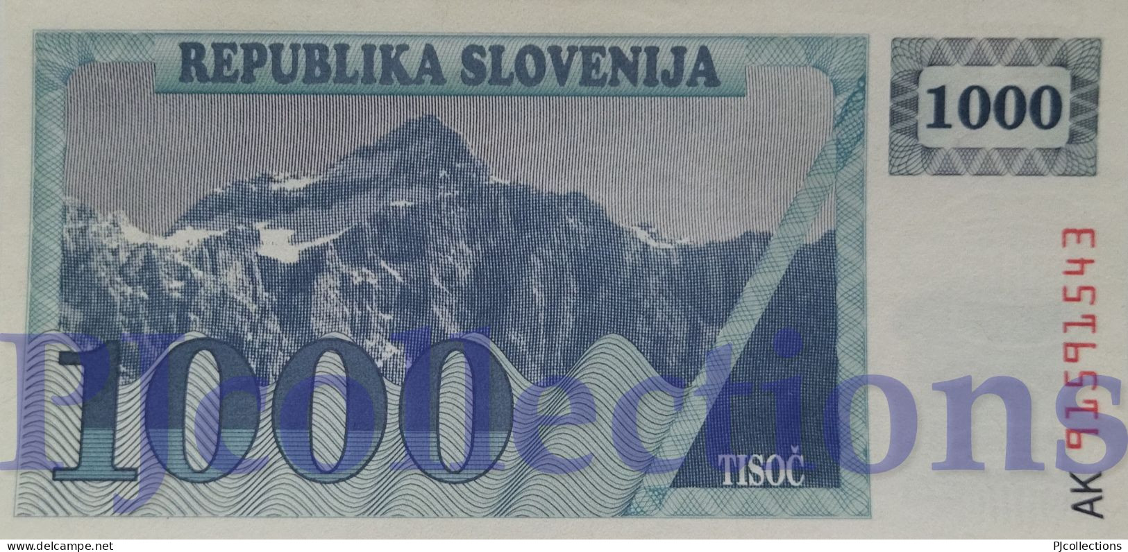 SLOVENIA 1000 TOLARJEV 1991 PICK 9a AU/UNC RARE - Slovenia