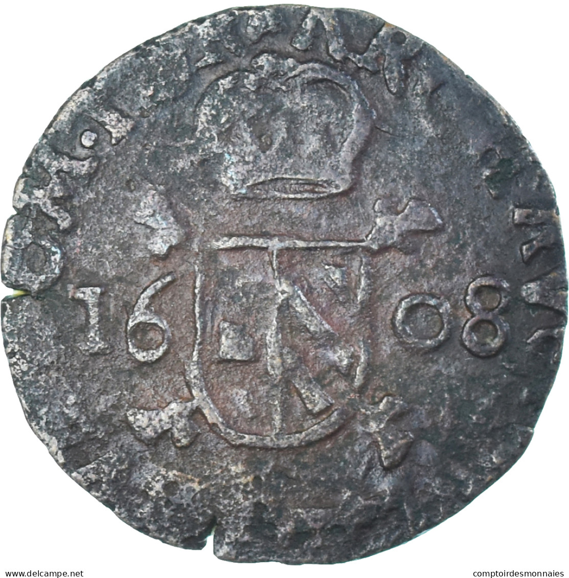 Monnaie, Pays-Bas Espagnols, Albert & Isabelle, Double Denier, 1608, Tournai - Países Bajos Españoles