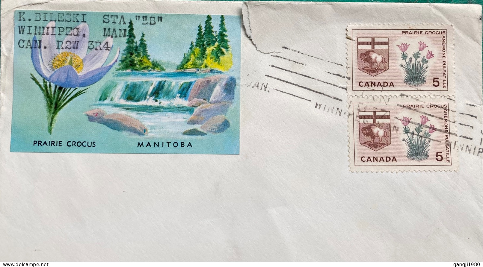 CANADA 1967, COVER USD TO USA, PROVINCE BADLE FLOWER, ANIMAL, NATURE, WATERFALL, 2 STAMP, WINNIPG CITY, BAR CANCEL. - Covers & Documents