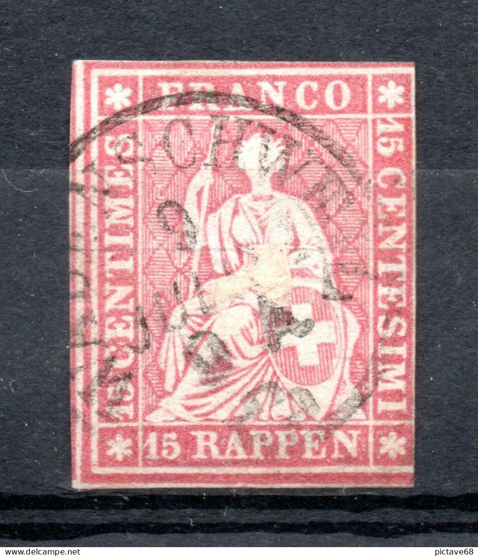 SUISSE / HELVETIA N° 28b FIL DE SOIE VERT - Used Stamps