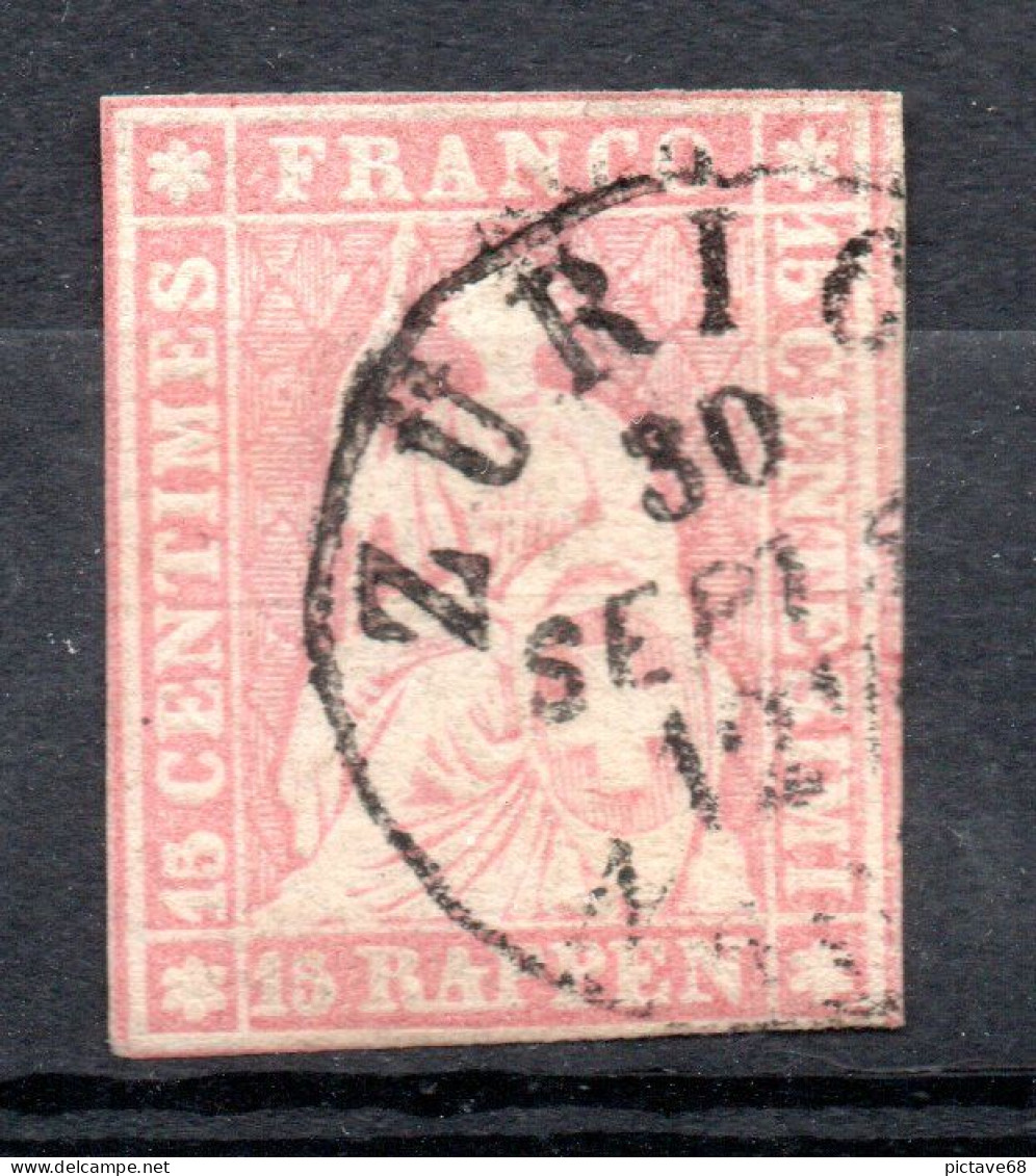 SUISSE / HELVETIA N° 28b FIL DE SOIE VERT - Gebraucht