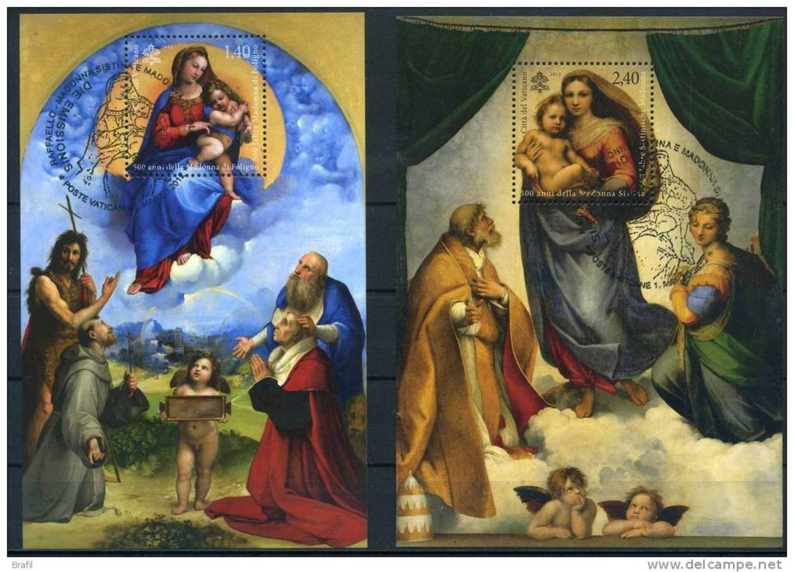 2012 Vaticano, Madonna Sistina E Madonna Di Foligno Foglietti Con Annulli Ufficiali, Serie Completa Usata - Oblitérés