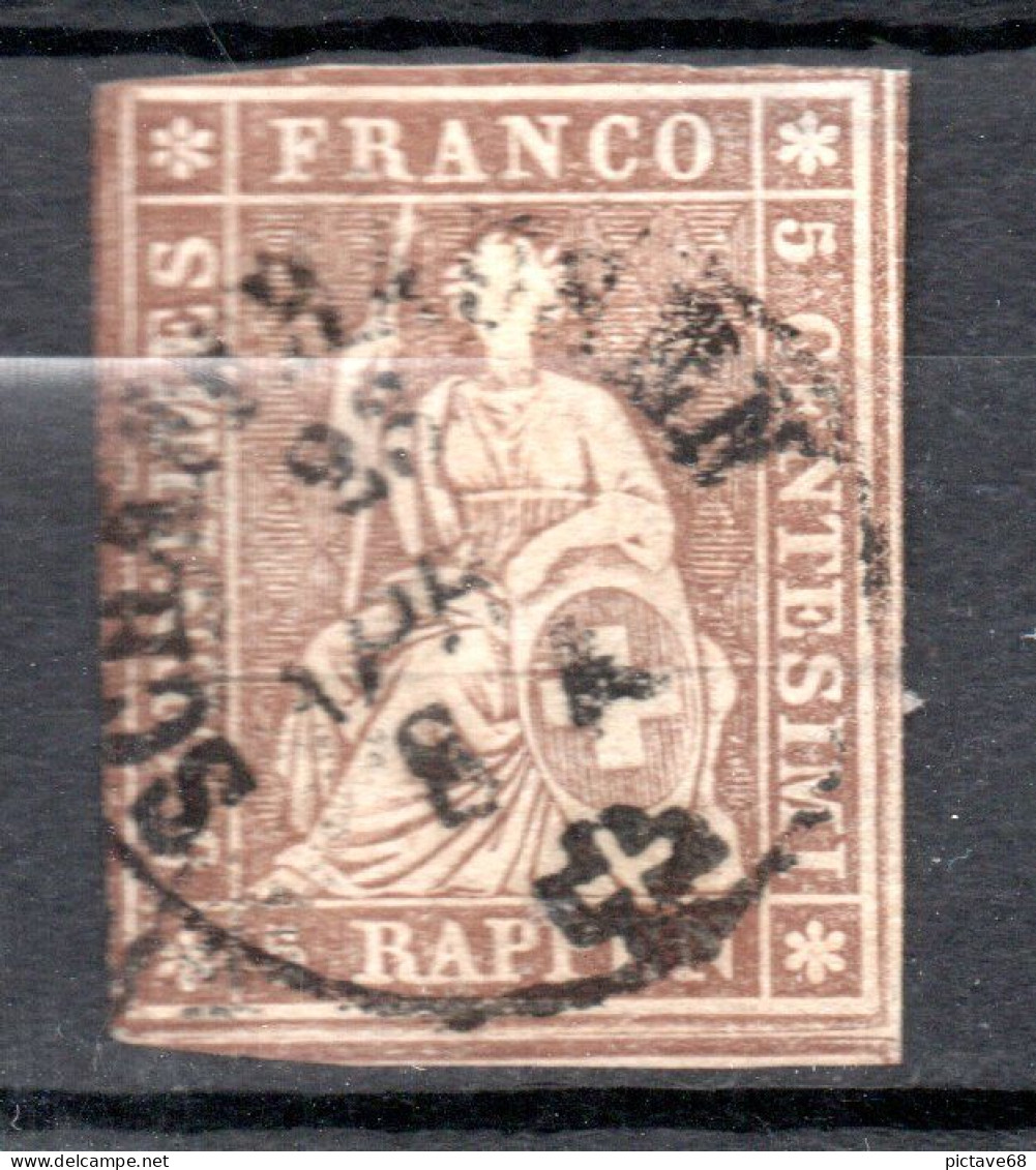 SUISSE / HELVETIA N° 26b FIL DE SOIE NOIR - Used Stamps