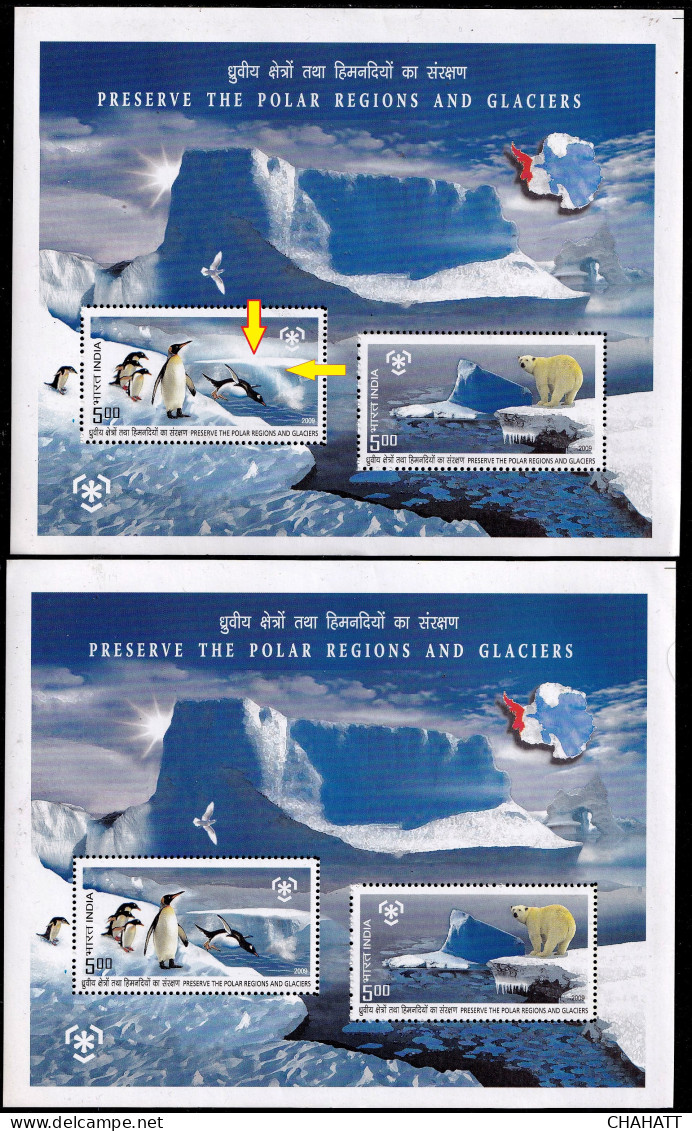 INDIA-2009-PRESERVE THE POLAR REGIONS AND GLACIERS -PENGUINS- POLAR BEAR- ERROR- DRYPRINT-MS-MNH-BR5  - Plaatfouten En Curiosa