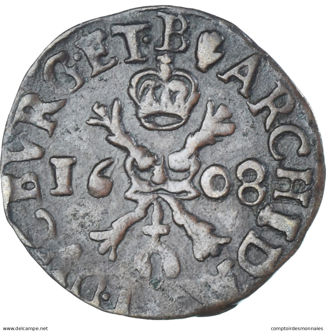 Monnaie, Pays-Bas Espagnols, Albert & Isabelle, Duit, 1608, Anvers, TB+, Cuivre - Spanische Niederlande