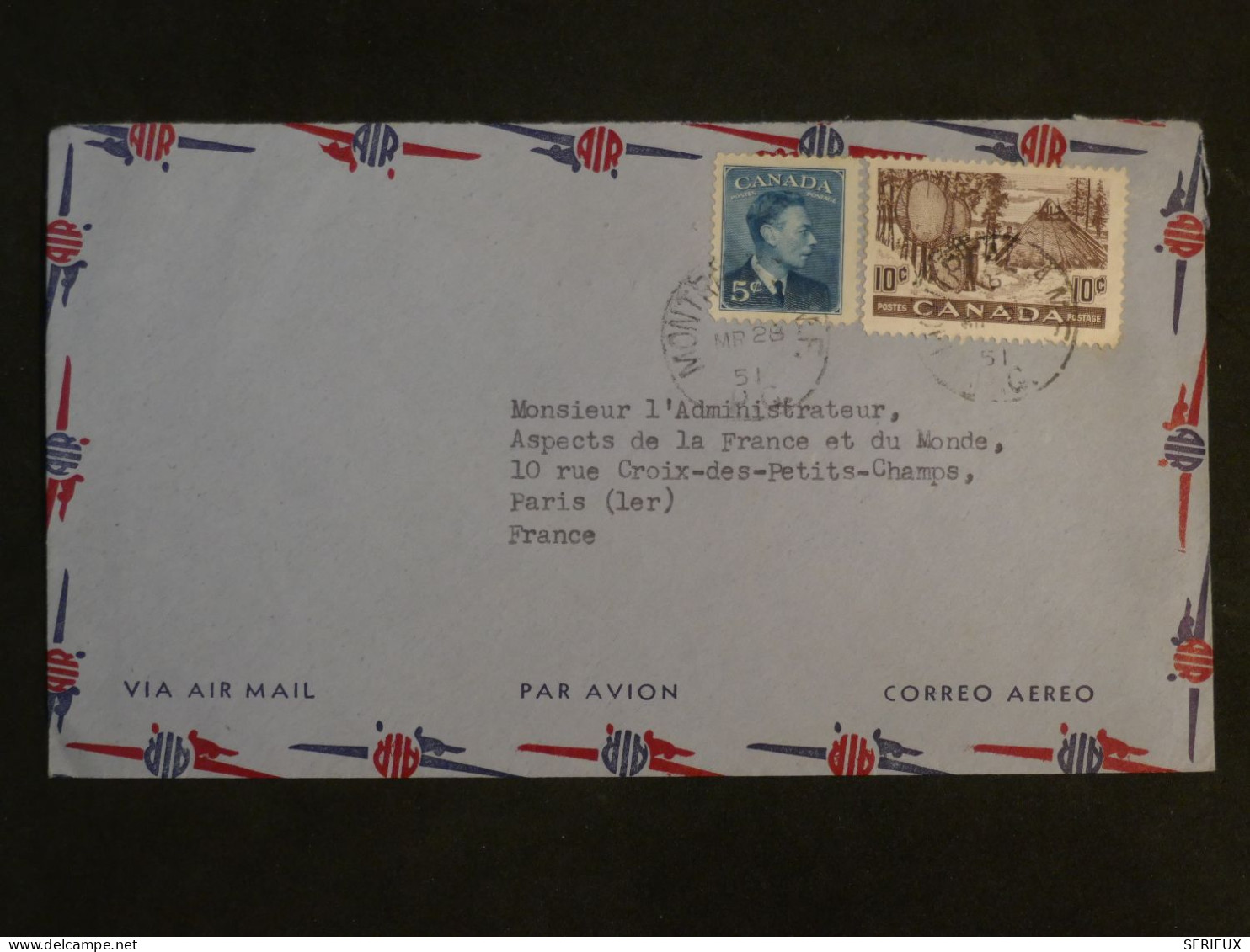 BT5 CANADA BELLE LETTRE AVION 1951 MONTREAL   A PARIS FRANCE+ AFF. INTERESSANT++++ - Lettres & Documents