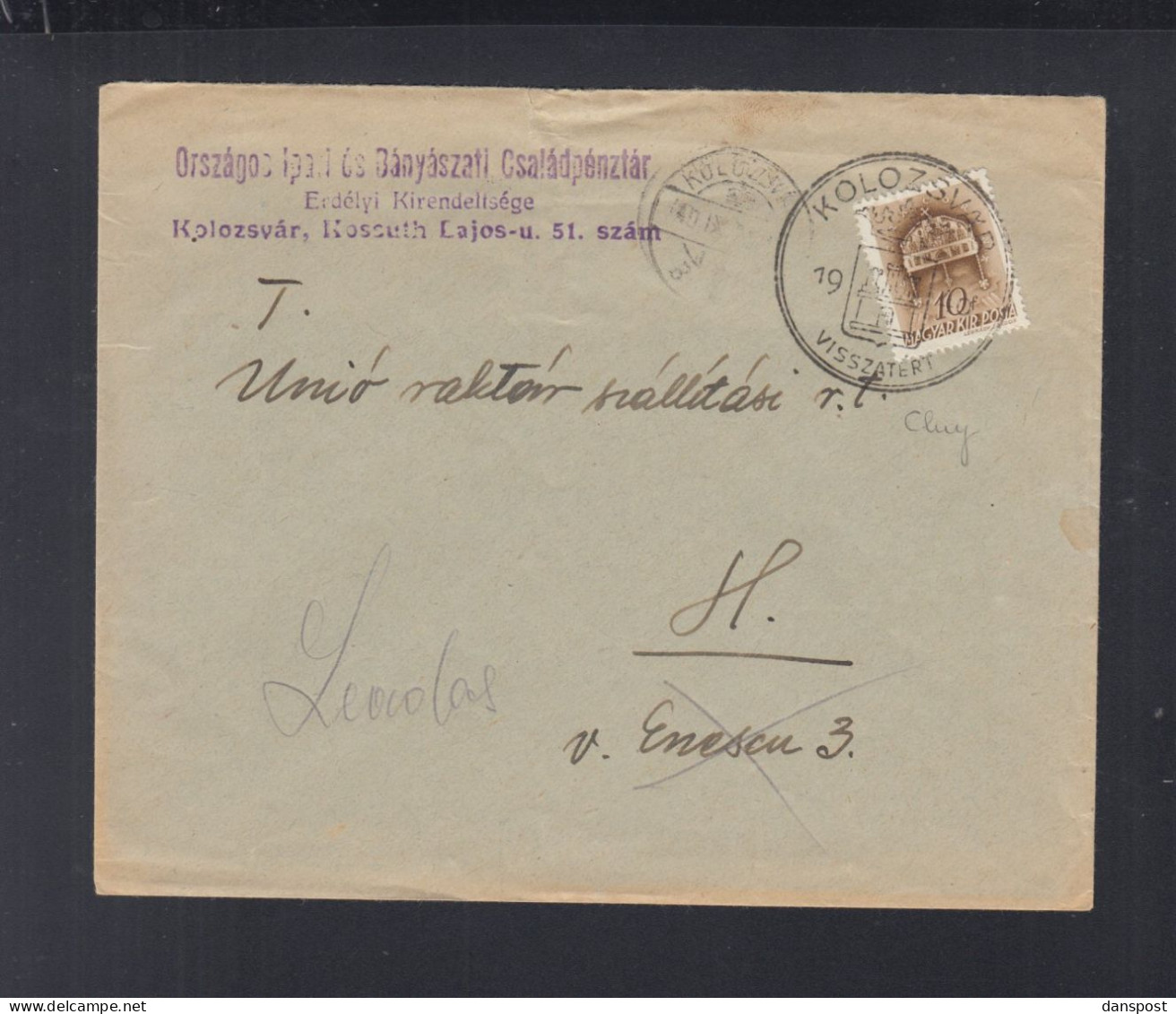Rumänien Romania Ungarische Besetzung Briefkuvert Cluj - 2. Weltkrieg (Briefe)