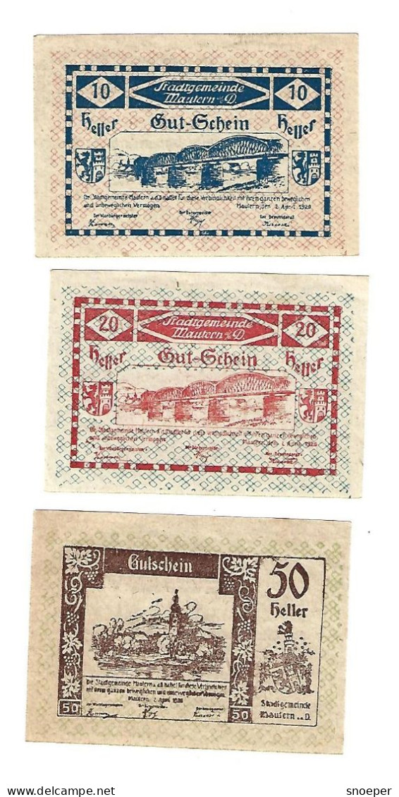 **notgeld   Austria  Mautern 10+20 X+50 Heller  600/1h-j-k   Cat Val 3,00 Euro - Autriche