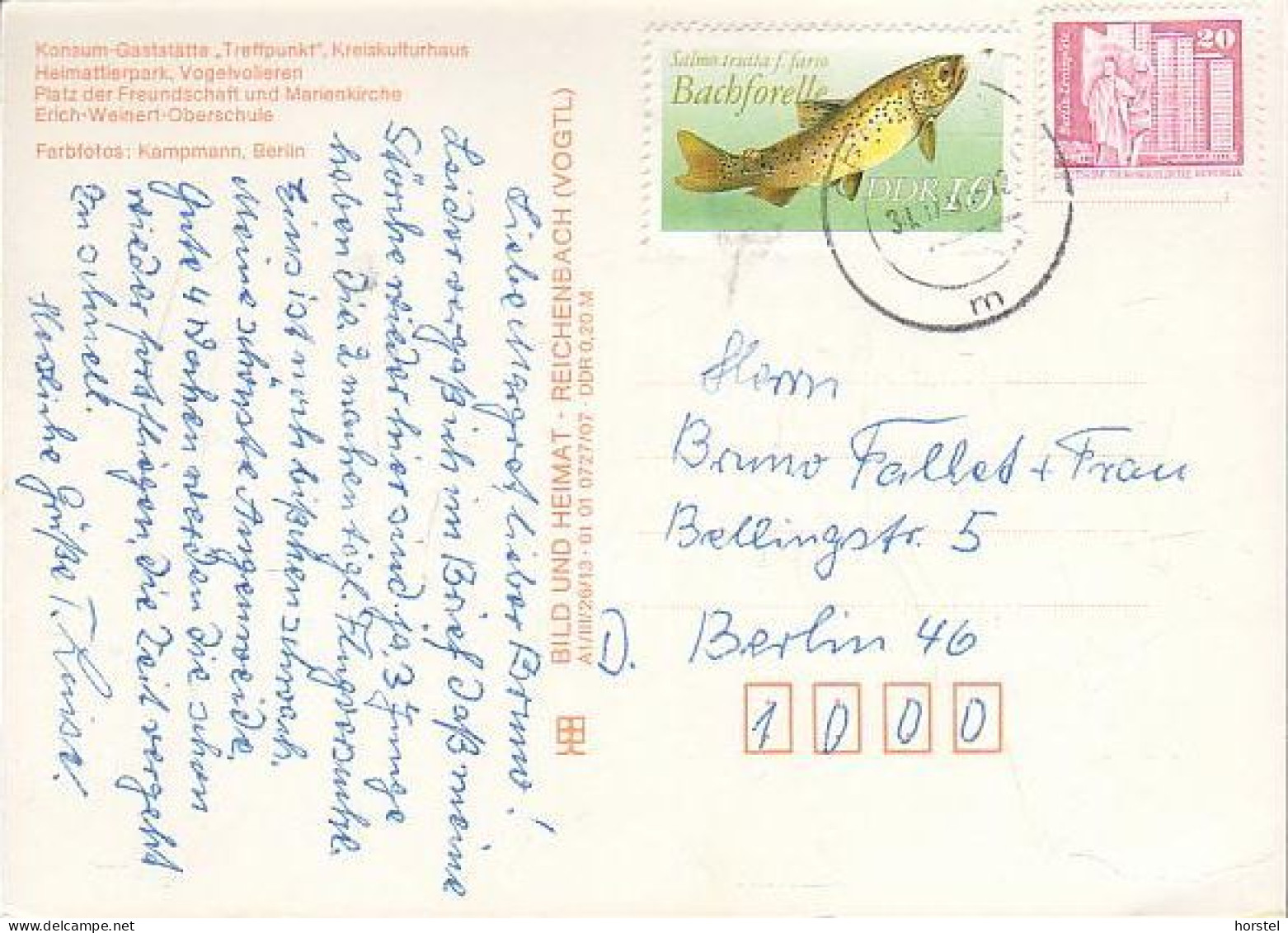 D-18507 Grimmen - Alte Ansichten - Erich-Weinerd-Oberschule - Konsum Gaststätte "Treffpunkt" - 2x Nice Stamp "fish" - Grimmen